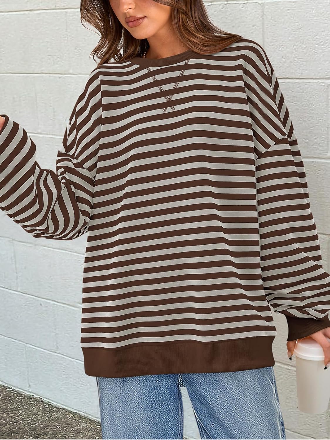 PRETTYGARDEN Womens Striped Oversized Sweatshirt Color Block Crew Neck Long Sleeve Casual Loose Pullover Top Y2K Clothes - Image 2