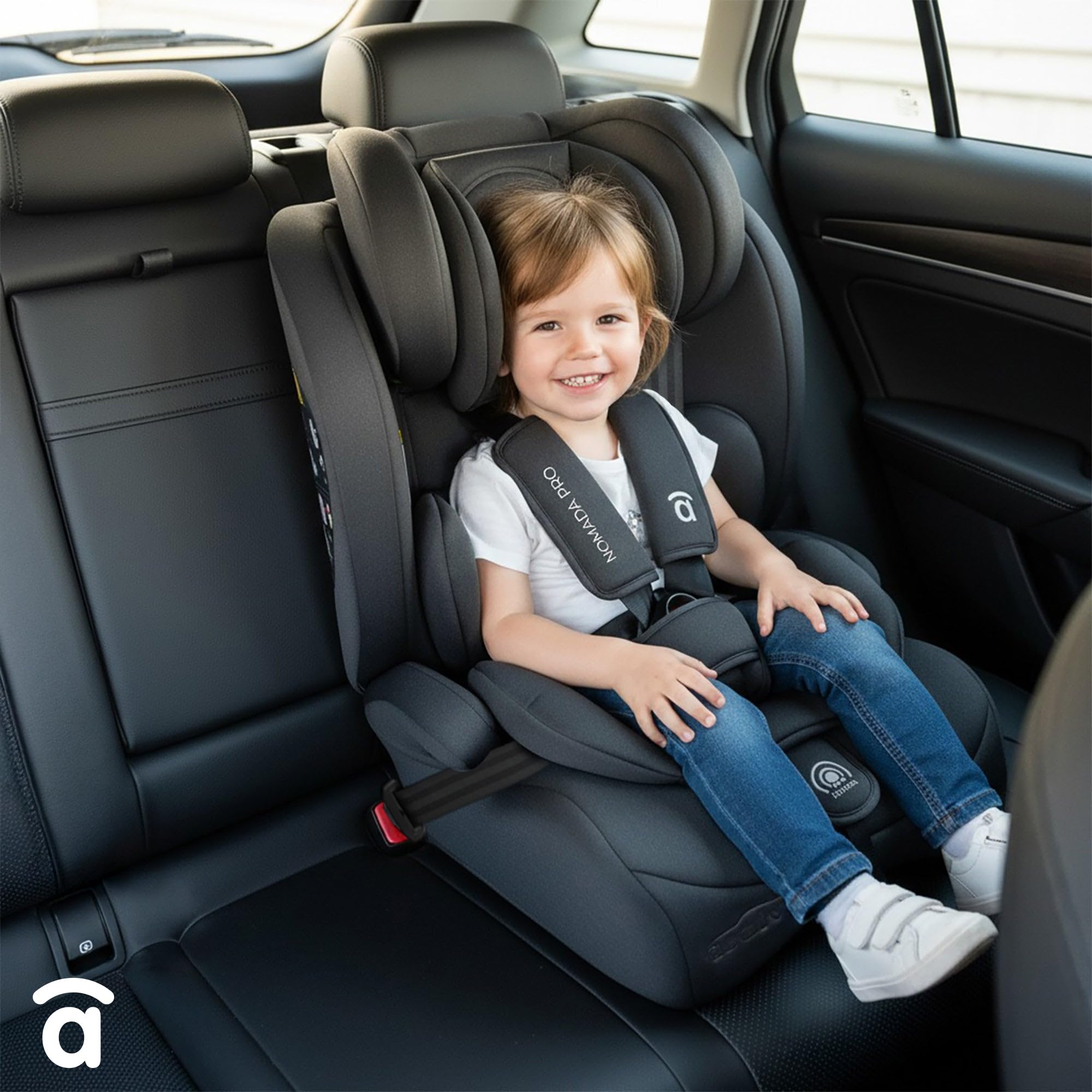 Silla de Coche i-Size 76-150 cm (15 meses–12 años) Grupo 1 2 3, Ligera 5 kg, Instalación con Cinturón, Arnés 5 Puntos, Protección Lateral – Asalvo Nómada Pro Gris