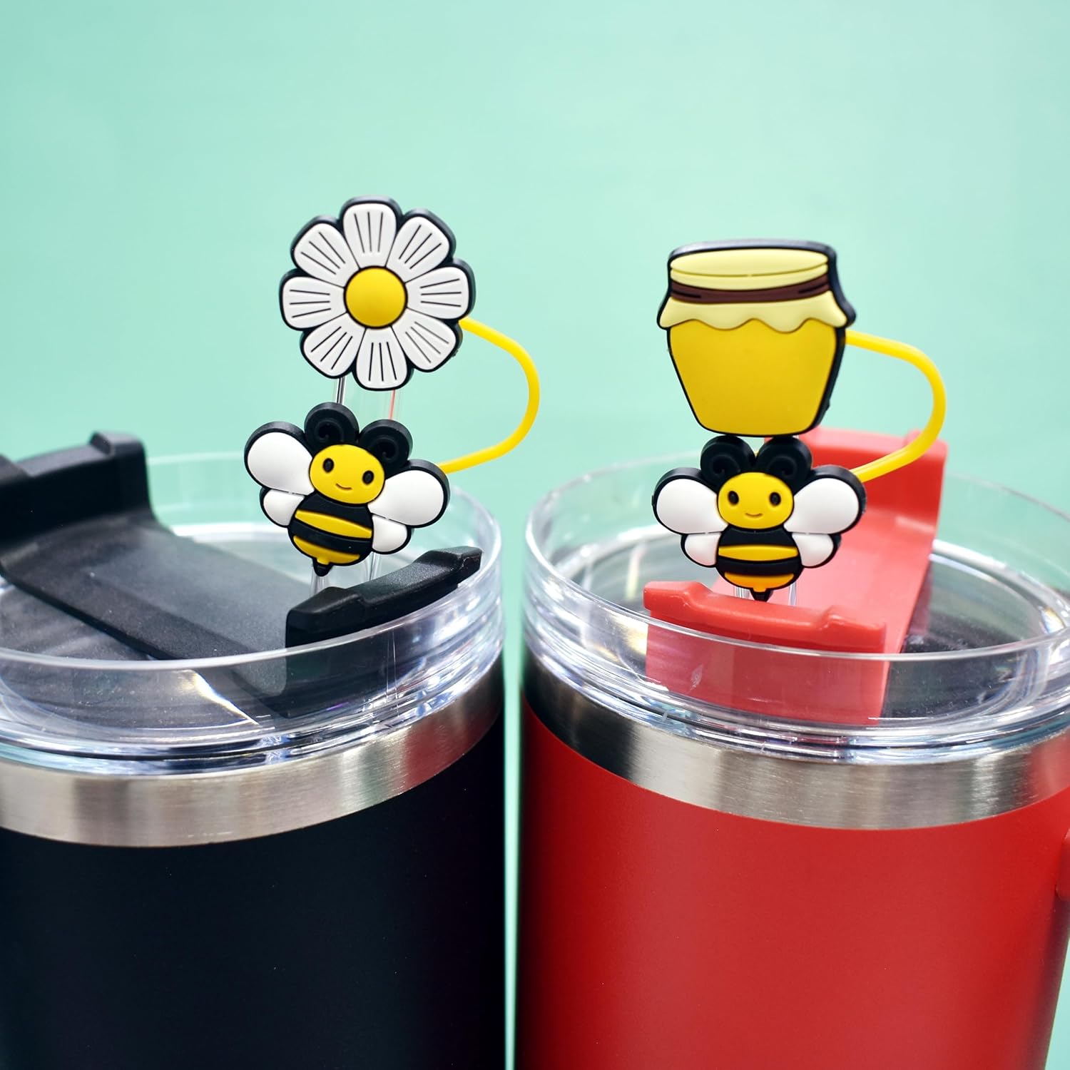 15Pcs Silicone Straw Covers Cap for Stanley Cup 20 30&40 Oz Cup, Honey Bee Yellow Styles Straw Toppers for Stanley 40 Oz Tumbler 10mm 0.4in Lid Accessories - Image 7