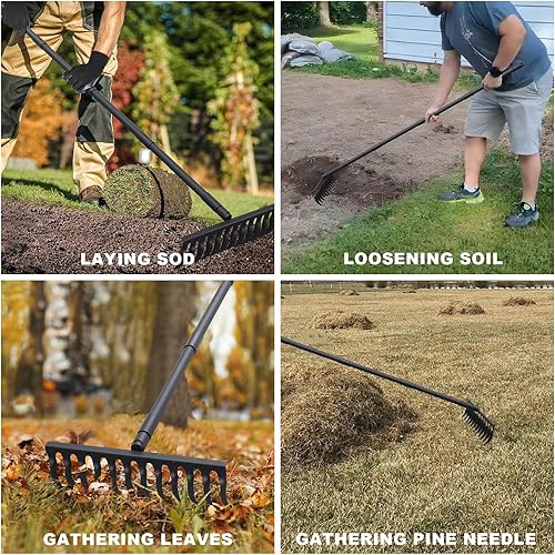 Miniatura 7 de Pragmatist Rastrillo de arco resistente de 60 pulgadas con cabeza de metal para jardín con mango de acero inoxidable ajustable, herramienta de