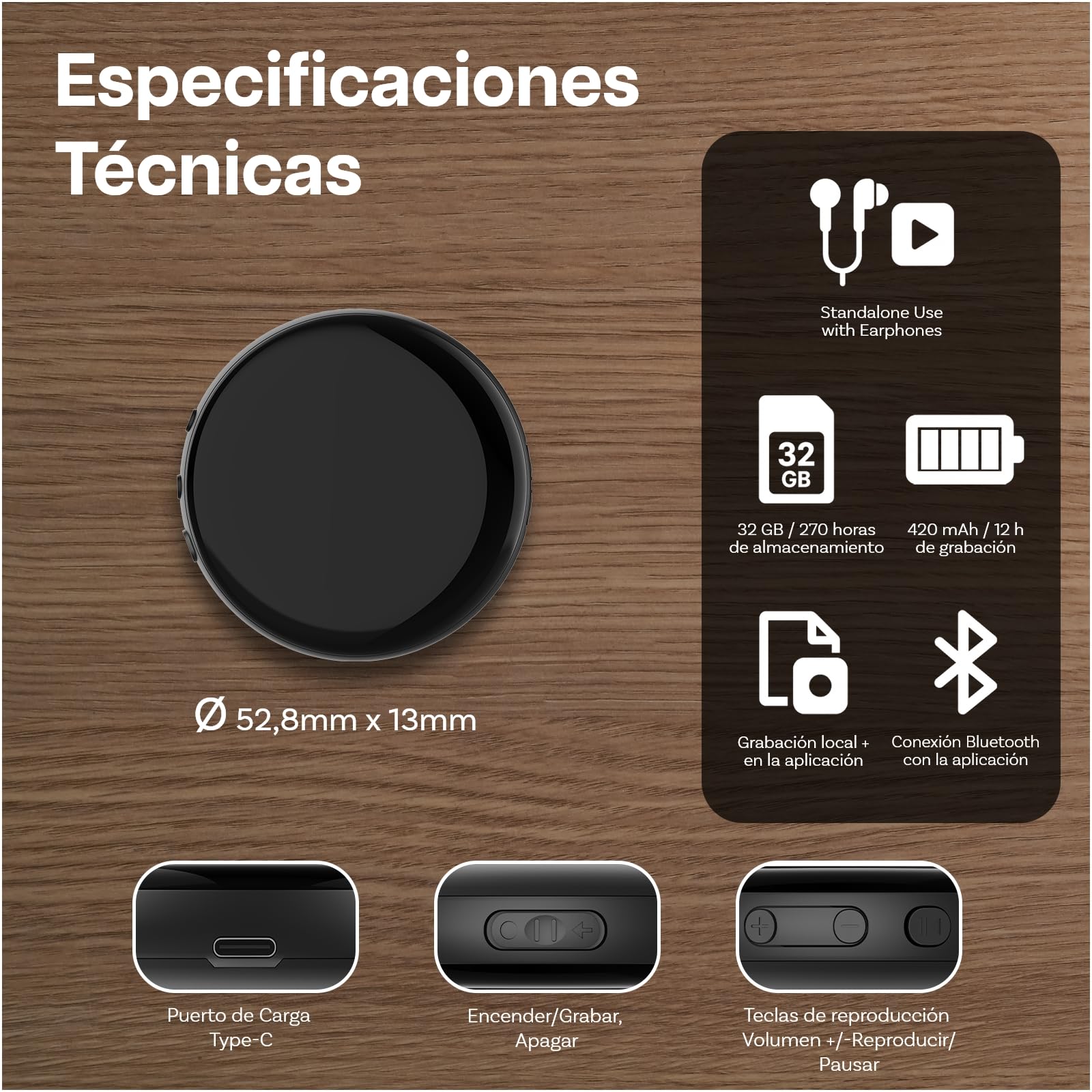 Grabadora de Voz IA 32GB por MMOBIEL – Control por App, Transcripción y Resumen Automático, Traducción en Tiempo Real, Bluetooth y Reproducción con Auriculares para Reuniones, Llamadas y Clases