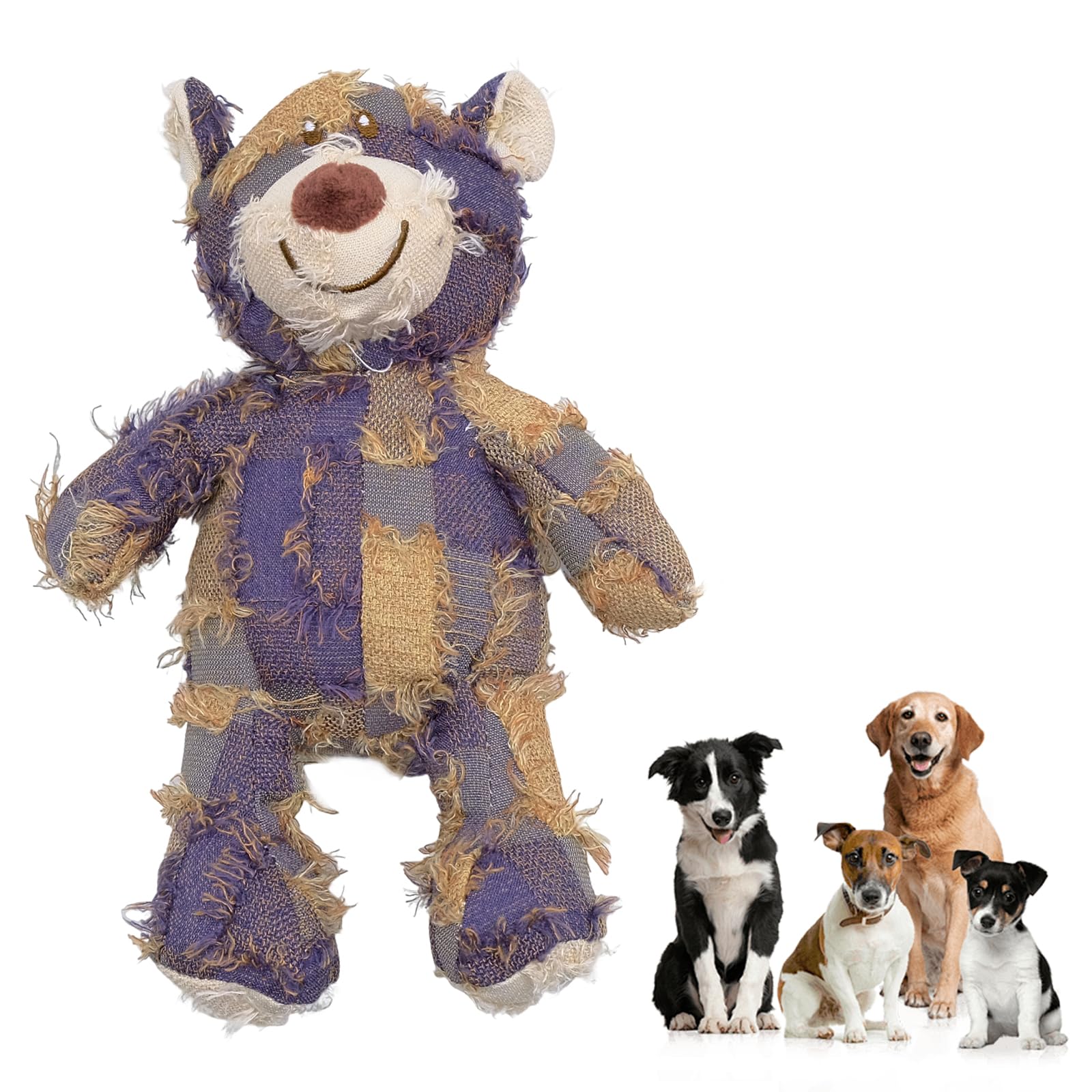 Mritrit Dog Toys Kong Teddy Bears for Dogs Stuffed Plush Teddy Toy for Pets Tough Chew Toy for Aggressive Chewers S M L (Purple Bear)