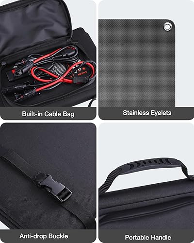 Miniatura 7 de GRECELL Panel solar plegable de 80 W, cargador solar portátil con USB-A y USB-C QC3.0 (18W) IP67 impermeable para teléfono celular al aire libre,