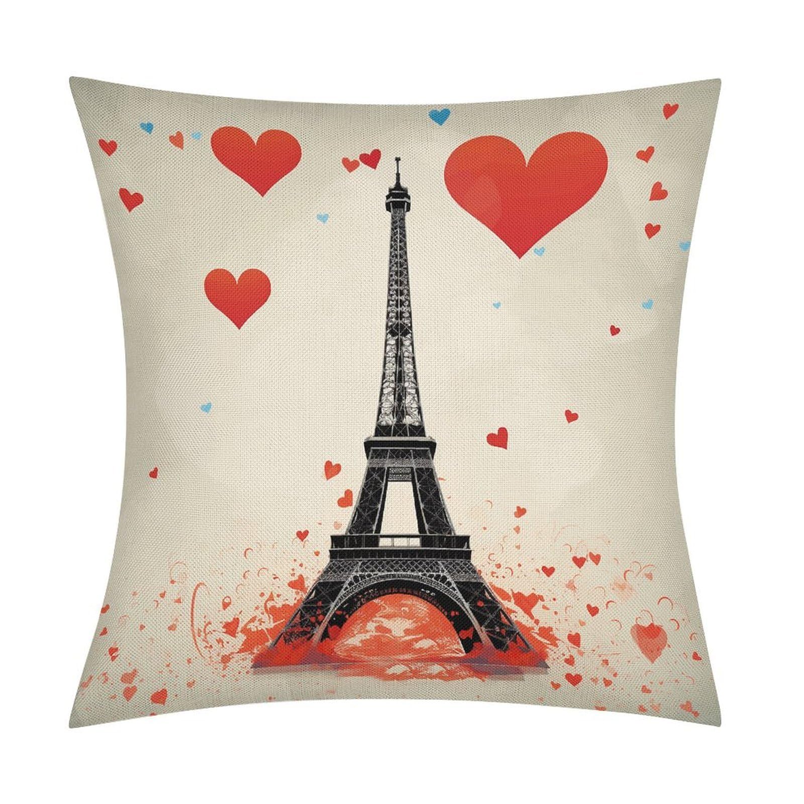 Fodpand Style Eiffel Tower Heart Airplane Pattern Pillow Covers 18X18 Inch, Pillow Cases Boho Farmhouse, Throw Pillow Covers For Couch Sofa Bed Spring Home Decor