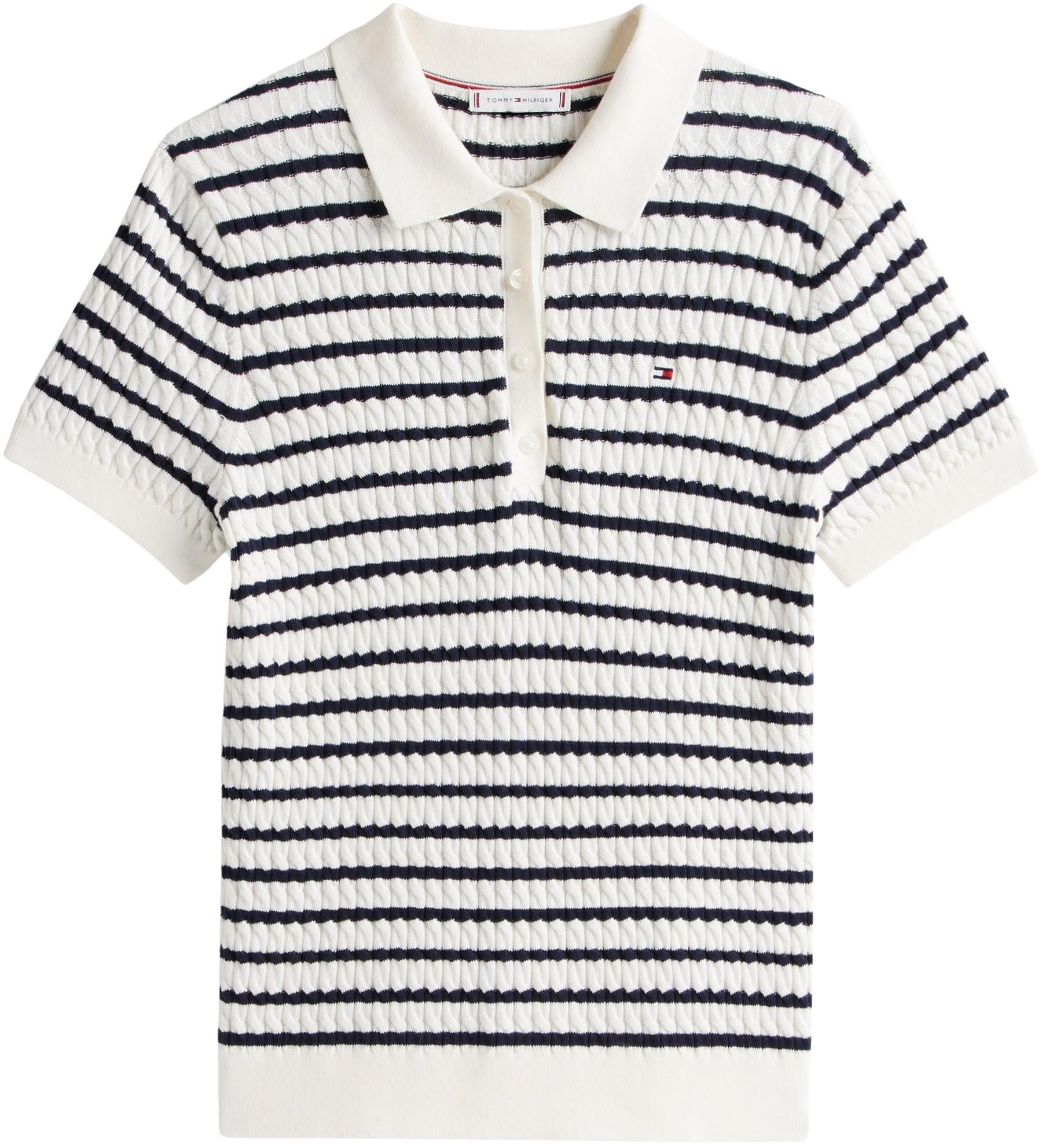 Tommy Hilfiger Donna Maglietta Polo Maniche Corte Cable Sweater con Chiusura a Bottoni