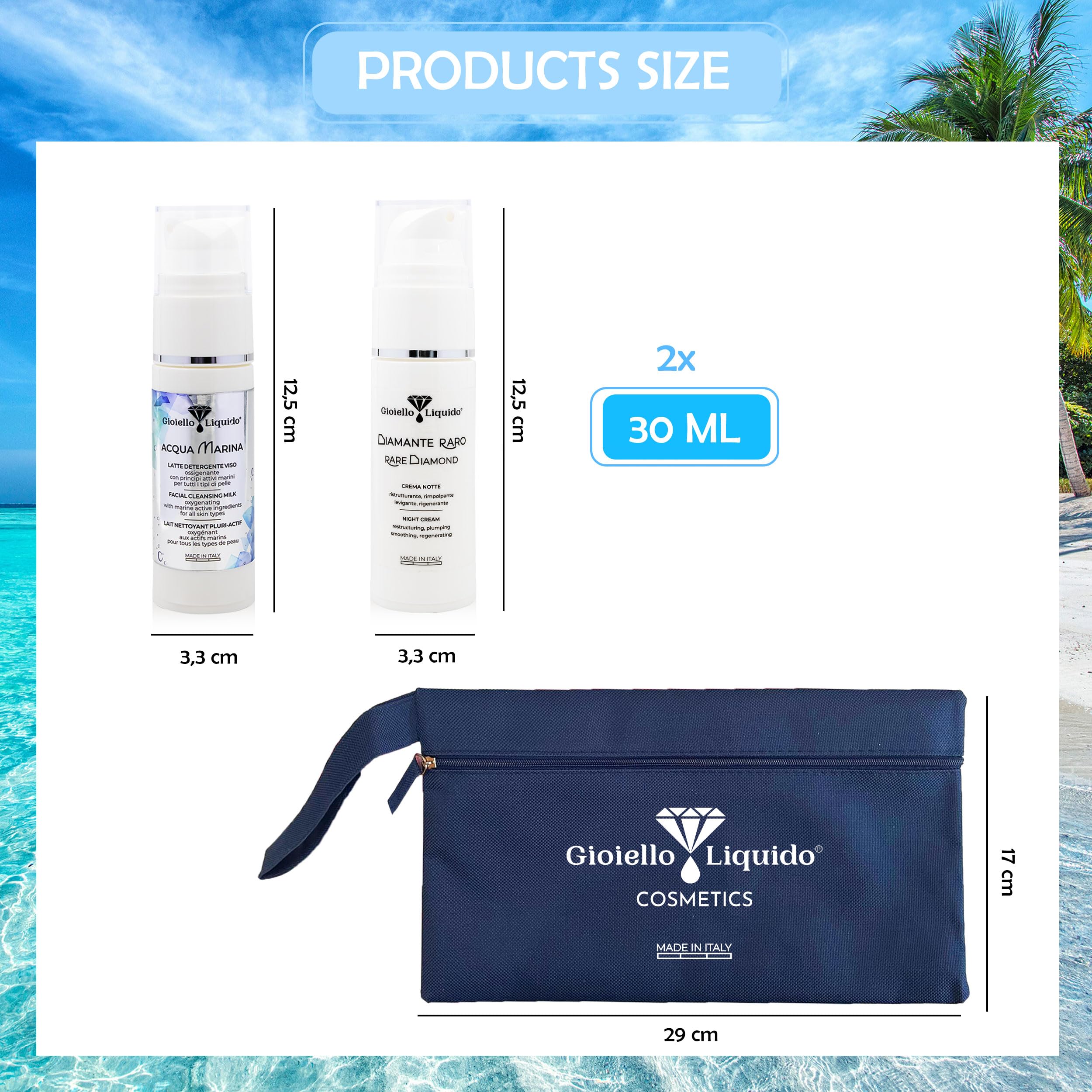 Gesichtsset für unterwegs: Nachtcreme für das Gesicht 30 ml + Reinigungsmilch 30 ml + wasserdichte Tasche als Geschenk – Anti-Akne, spendet Feuchtigkeit, polstert und wirkt Falten entgegen der