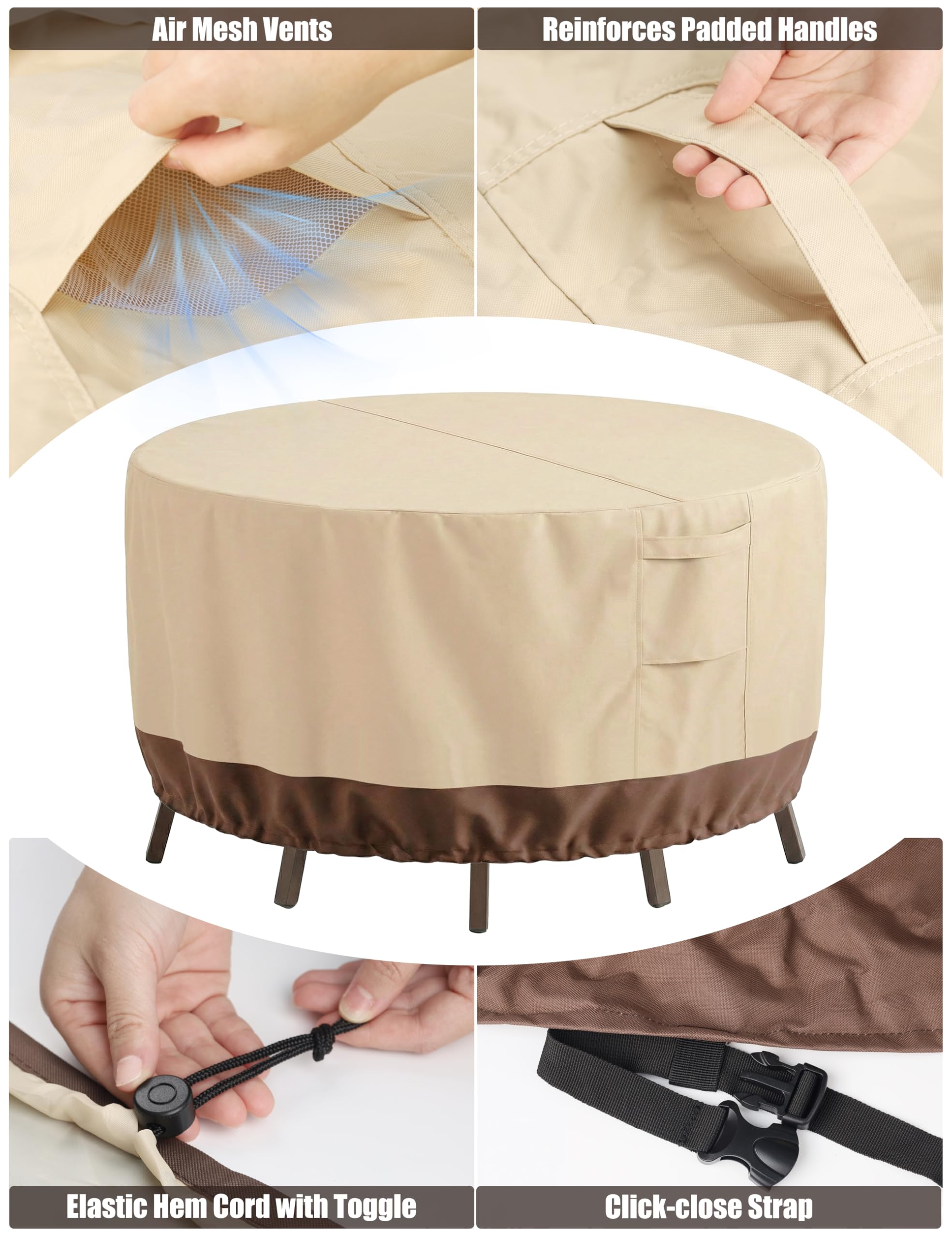 Vailge Coperture rotonde per mobili da patio, 100% impermeabili, per set di mobili da esterno, anti-scolorimento, resistenti ai raggi UV, diametro 243,8 cm, diametro 243,8 cm, beige e marrone