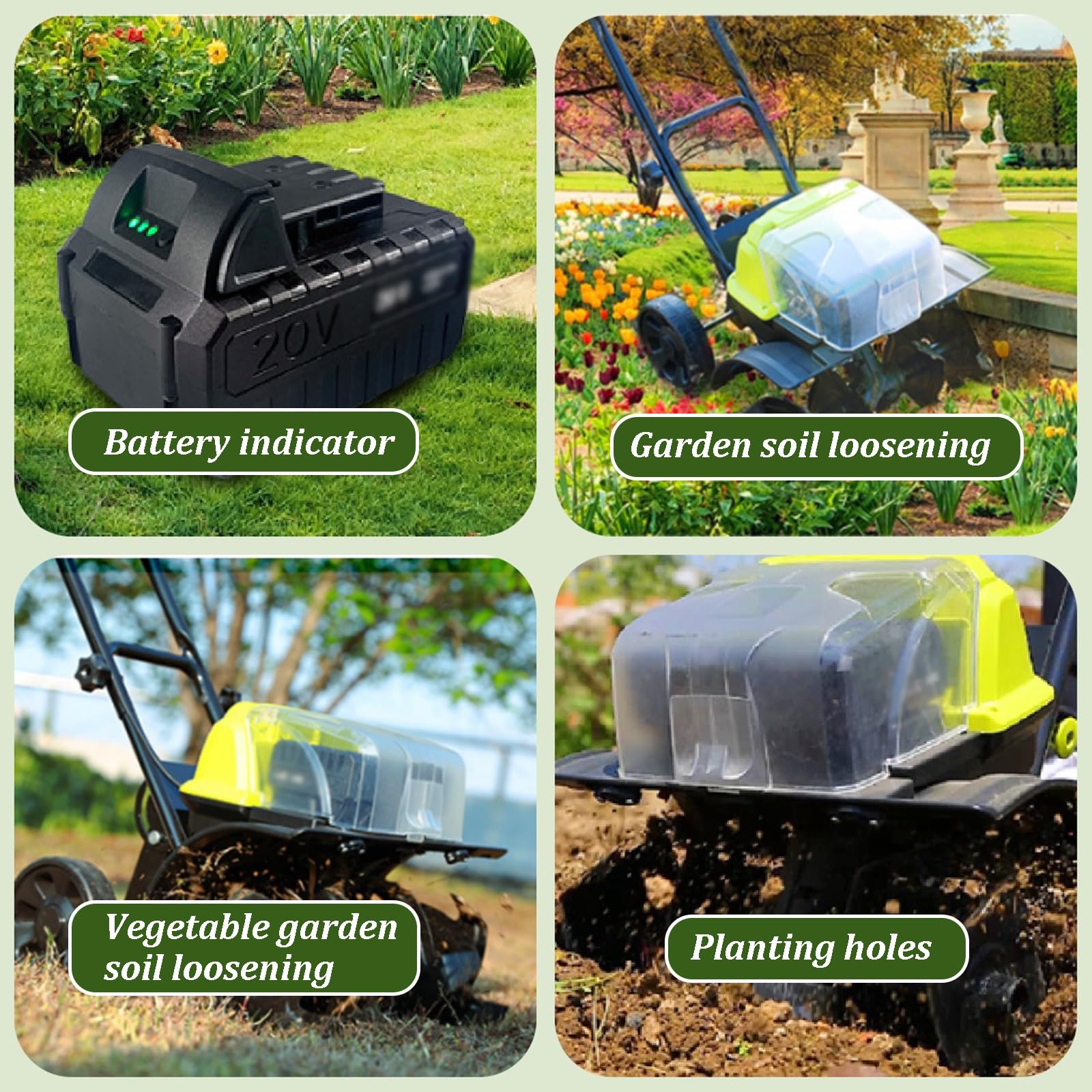 Motocoltivatore Elettrico Senza Fili, Motocoltivatore da Giardino, Batteria A Lunga Durata, Motore Brushless, Potente Coltivatore del Terreno per Prato, Frutteto E Orto