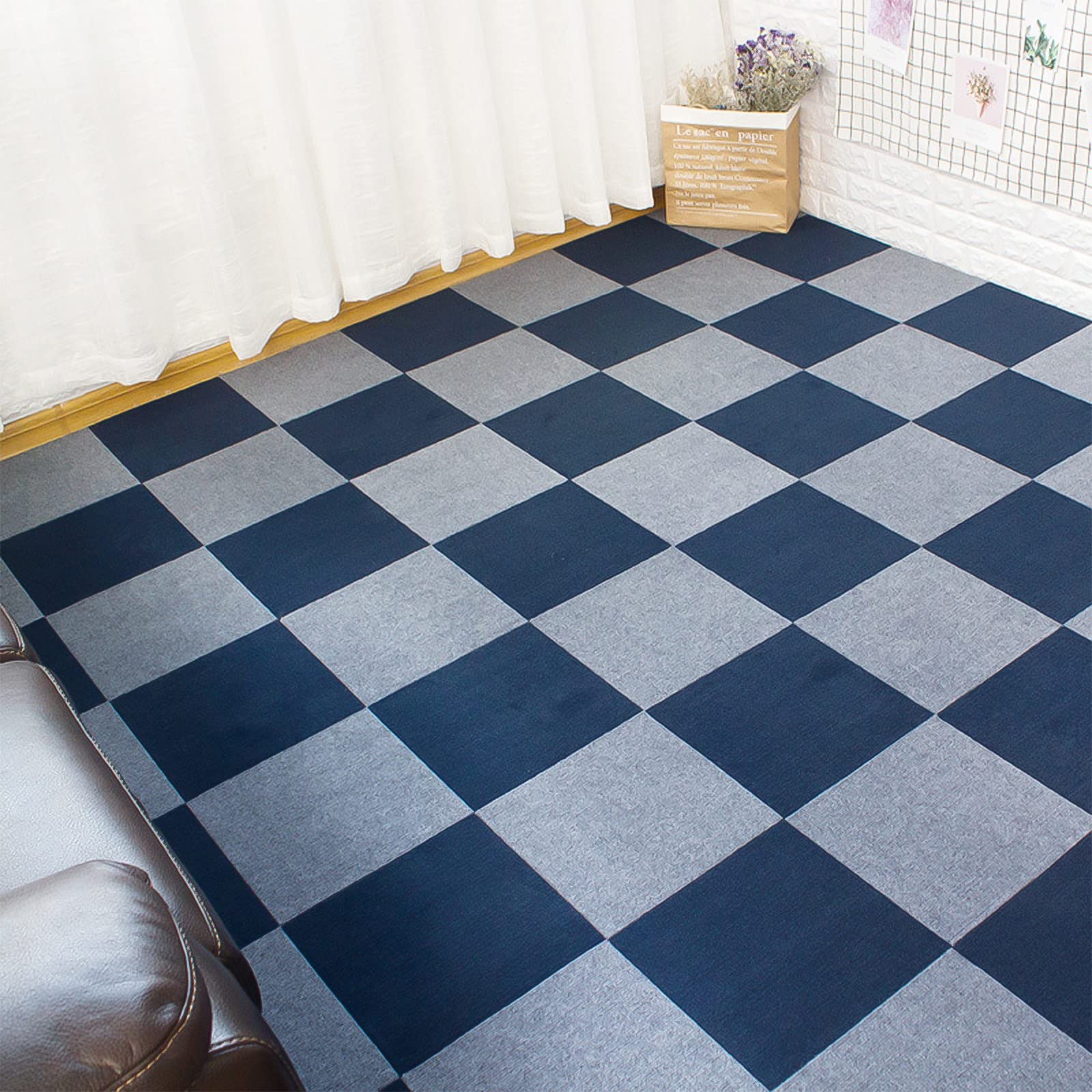 36 Sq.Ft Peel & Stick Carpet Tiles - 12"x12" Self Adhesive Floor Mats, Anti-Slip, Easy Install (Grey)
