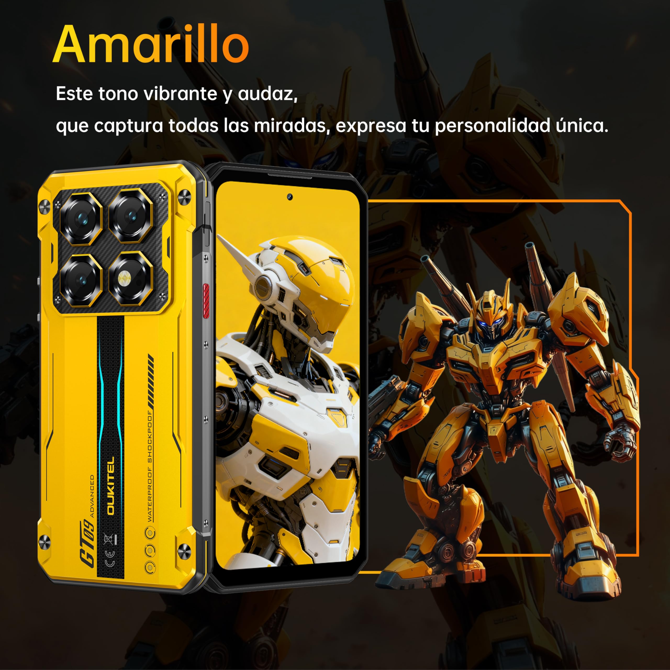 WP60 Movil Irrompible 5G, 24GB+256GB/2TB Android 15 Móvil Rugerizado 2026, 7,2''HD+ 120Hz Pulgadas Teléfono Resistente, Batería 10000mAh, 108MP+32MP+8MP, 5G Dual SIM/NFC/OTG/Face ID, Amarillo