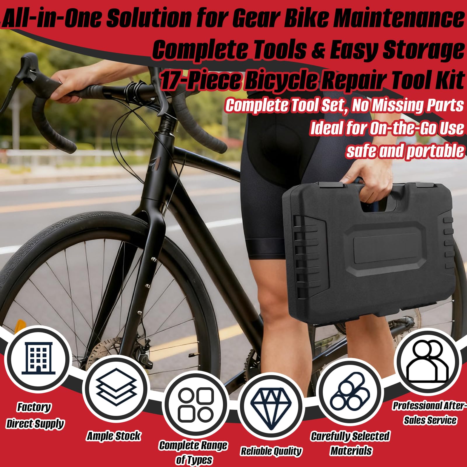 Cassetta Degli Attrezzi, Kit di Riparazione per Biciclette da 17 Pezzi in Acciaio con Chiave Dinamometrica per Biciclette da 5 a 25 Nm Set Completo di Attrezzi per MTB Bici da Strada e Bici Gravel