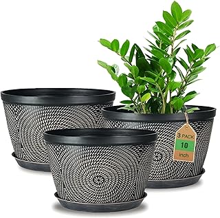 Quarut 10 Inch Flower Pots for Outdoor Indoor, 3 Pack Plastic Plant Pots...