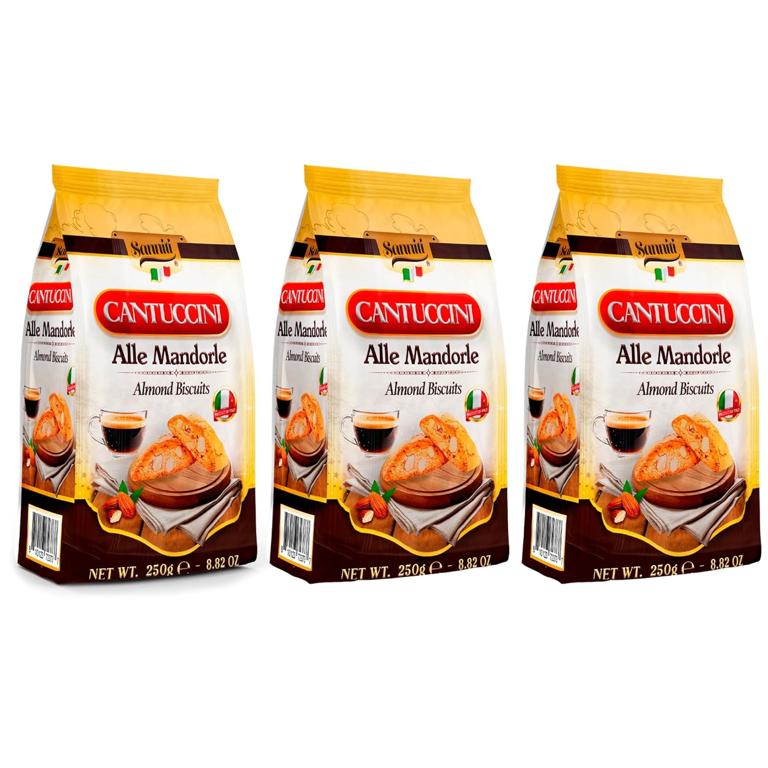 Galletas Sanniti Cantuccini con Almendras, Producto de Italia, 8.8 oz (250g) Pack de 3