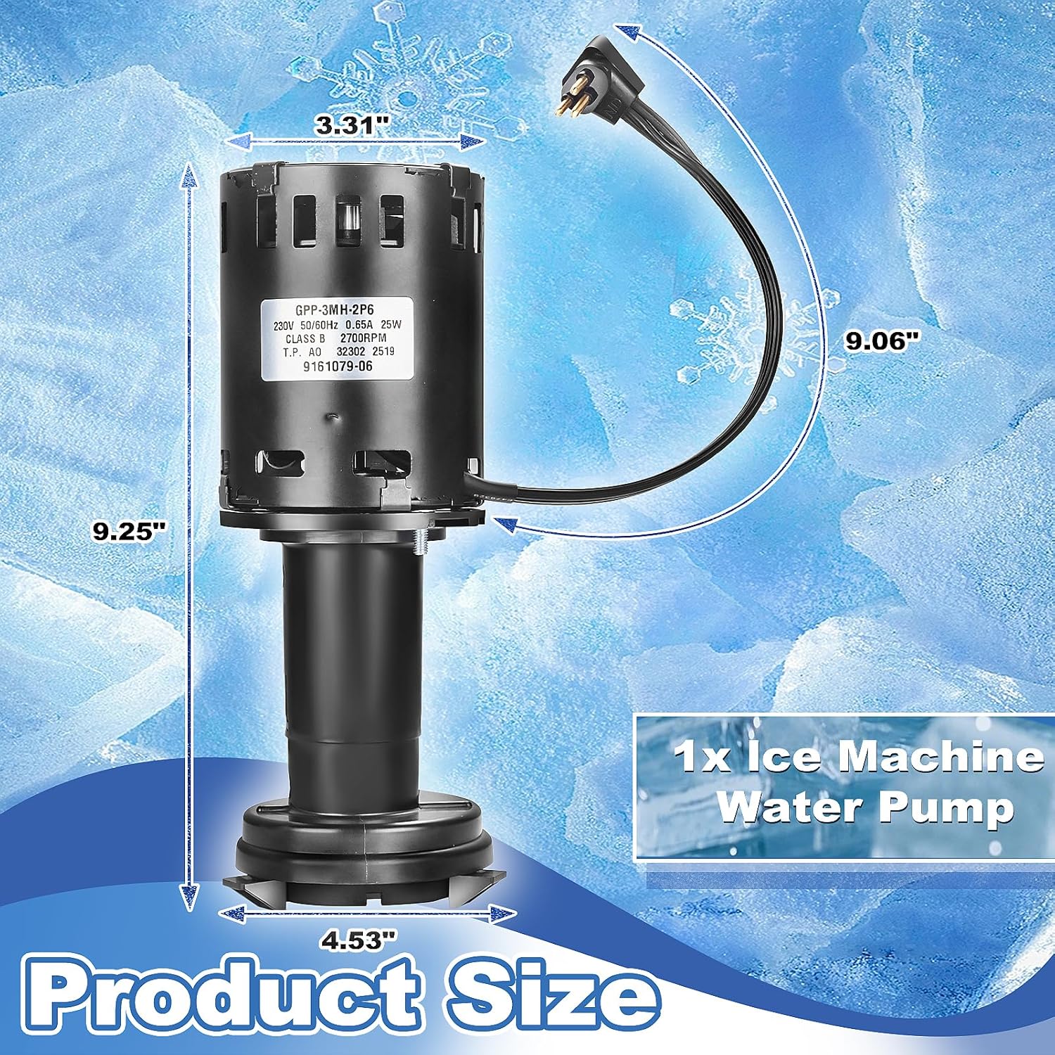 9161079-06 2700RPM 230V Ice Maker Machine Water Pump Replacement for ICE-O-Matic Cornelius 60/50Hz 6GPM,Replace 9161076-02 9161079-03,ICE9161076, ICE9161079-06, 803341, 803339, 620204637
