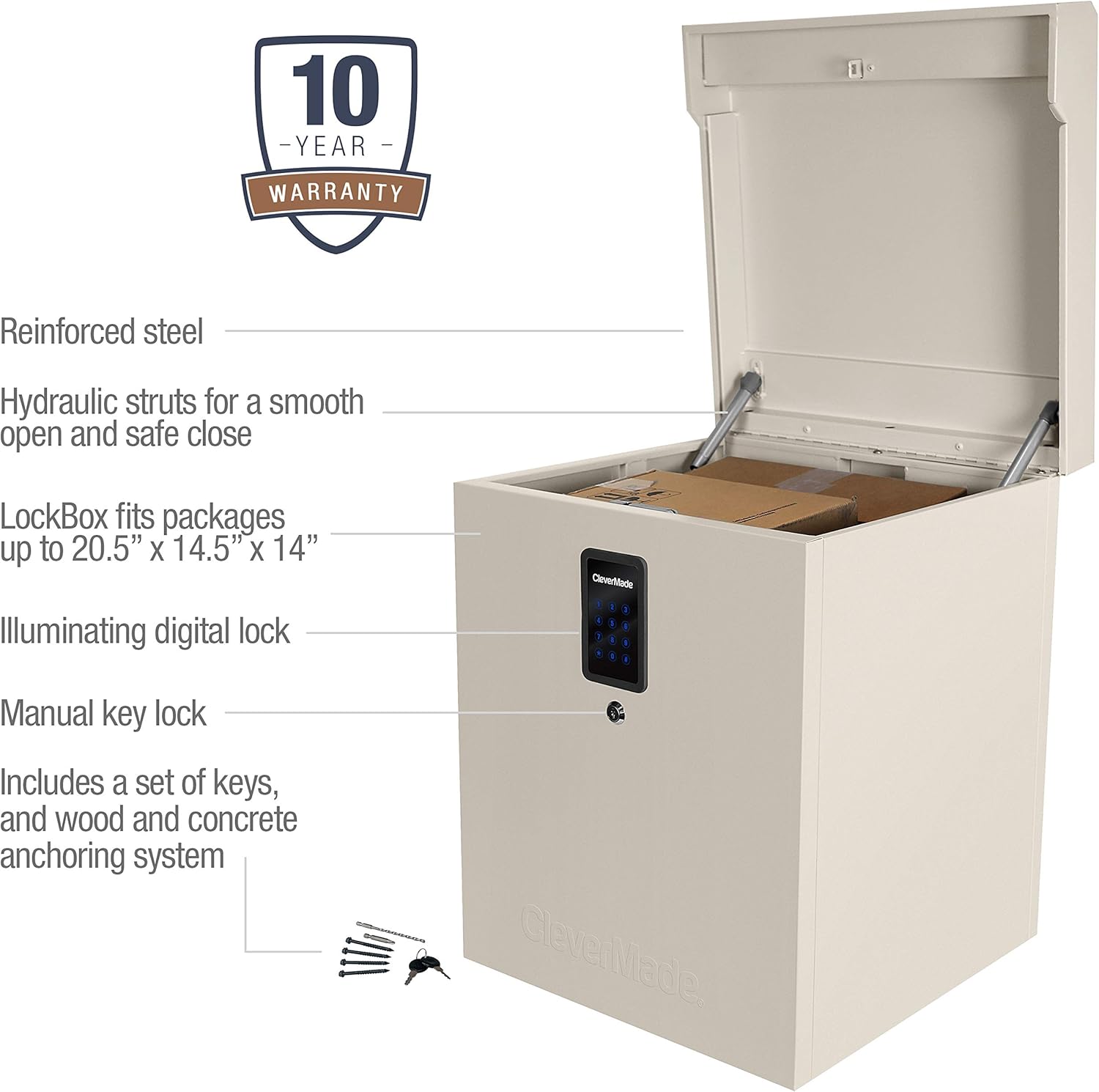 CleverMade Parcel LockBox S100 Series: Secure Package Delivery Box with Reinforced Steel Construction, Digital Lock and Ground Anchoring System for Online Shopping Deliveries, Cream : Everything Else