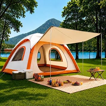 Automatic Inflatable Tent with Air Pump, 2/4/6 Person Family Tents for Camping with 2-3 Min Set Up, Windproof Waterproof Tents with Mosquito Screen Window, Portable Tent for Traveling