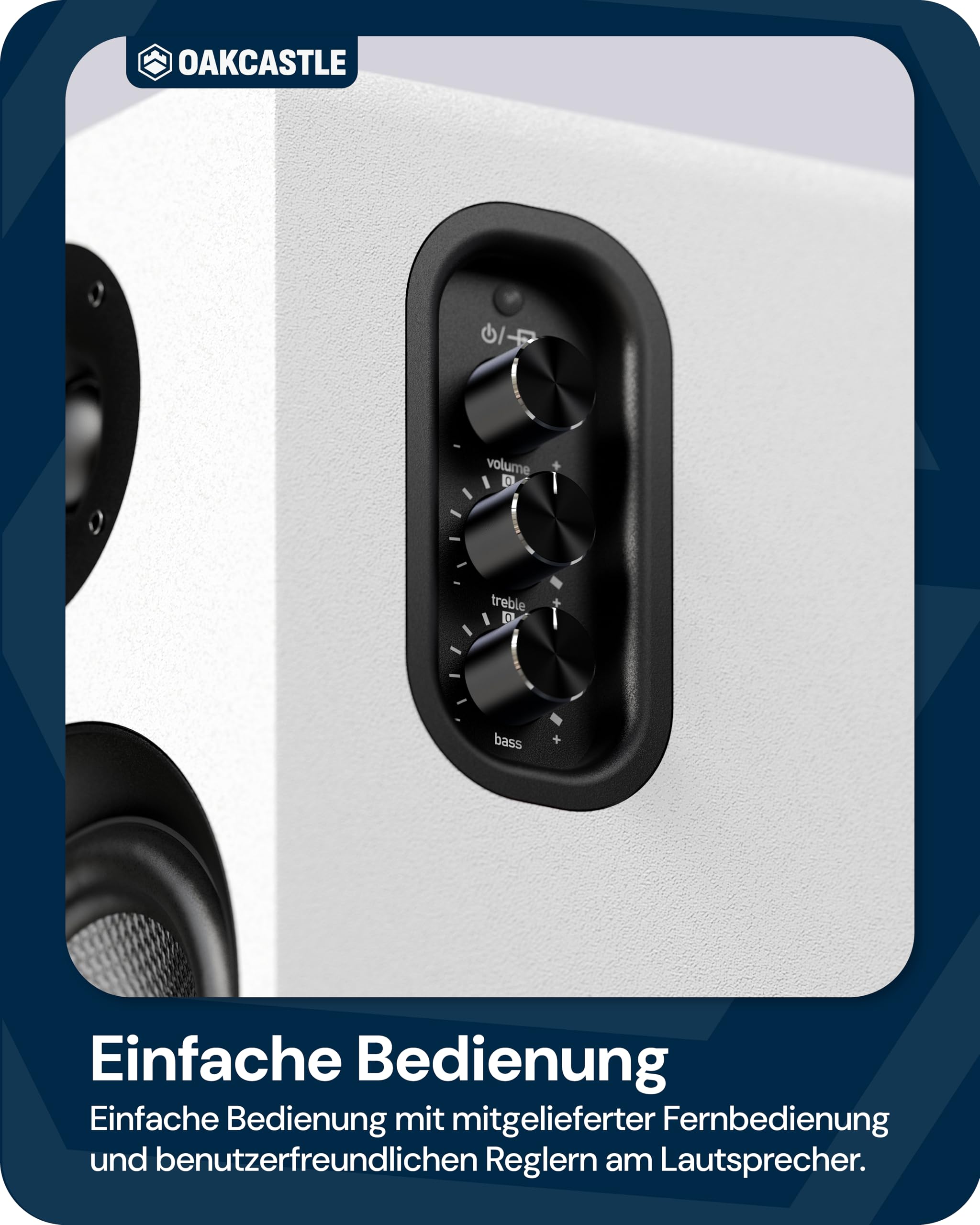Oakcastle BK100 Lautsprecher Boxen Bluetooth 5.4 | 60W 2.0 Regallautsprecher | HiFi Lautsprecher für Fernseher mit HMDI ARC | Desktop PC-Lautsprecher für Gaming mit Inklusive Fernbedienung (Weiß)