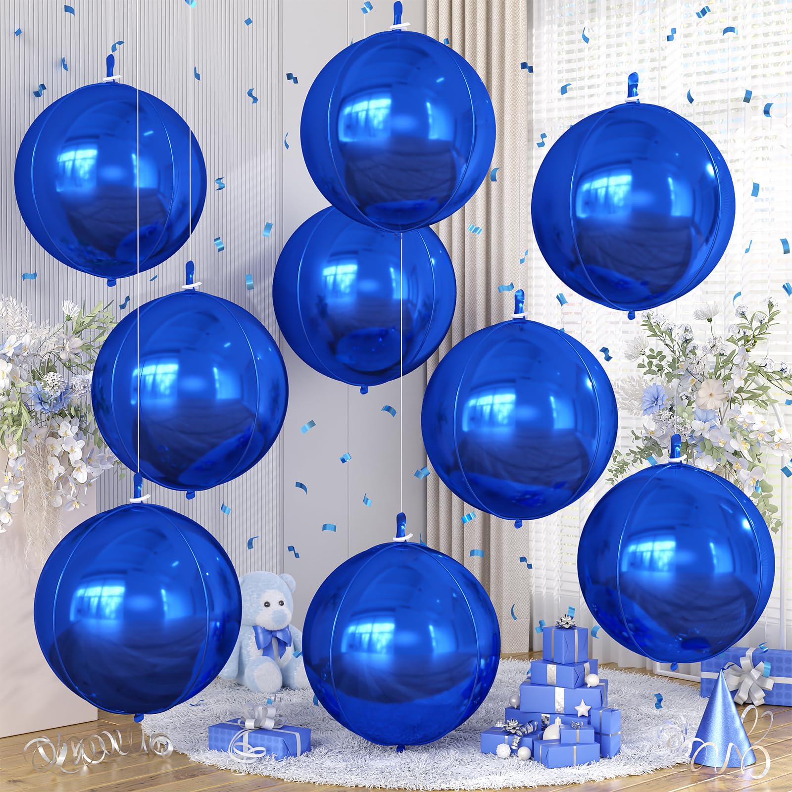 9 Pcs Royal Blue Round Foil Balloons,22 Inch Metallic Blue Round Balloons