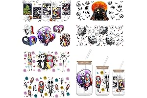 6 Sheets Halloween UV DTF Cup Wraps for 16 Oz, Horror Transfer...