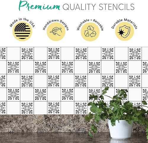 Miniatura 5 de I Like That Lamp Paquete de 4 plantillas de azulejos (4 x 4 pulgadas), patrón mexicano, plantillas reutilizables para pintar suelosparedesmuebles,