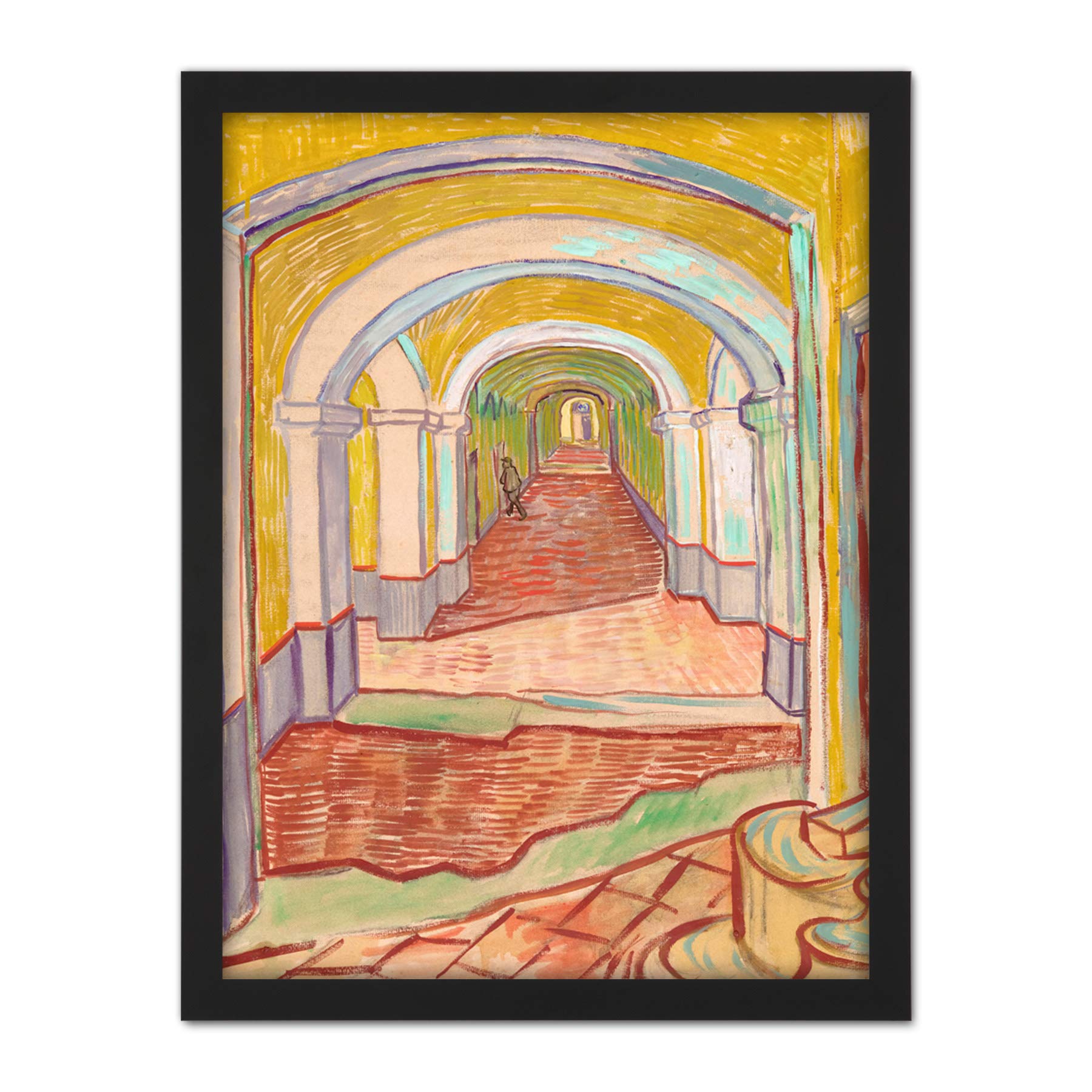 Artery8 Van Gogh Corridor In The Asylum Painting Artwork Framed Wall Art Print 18X24 Inch