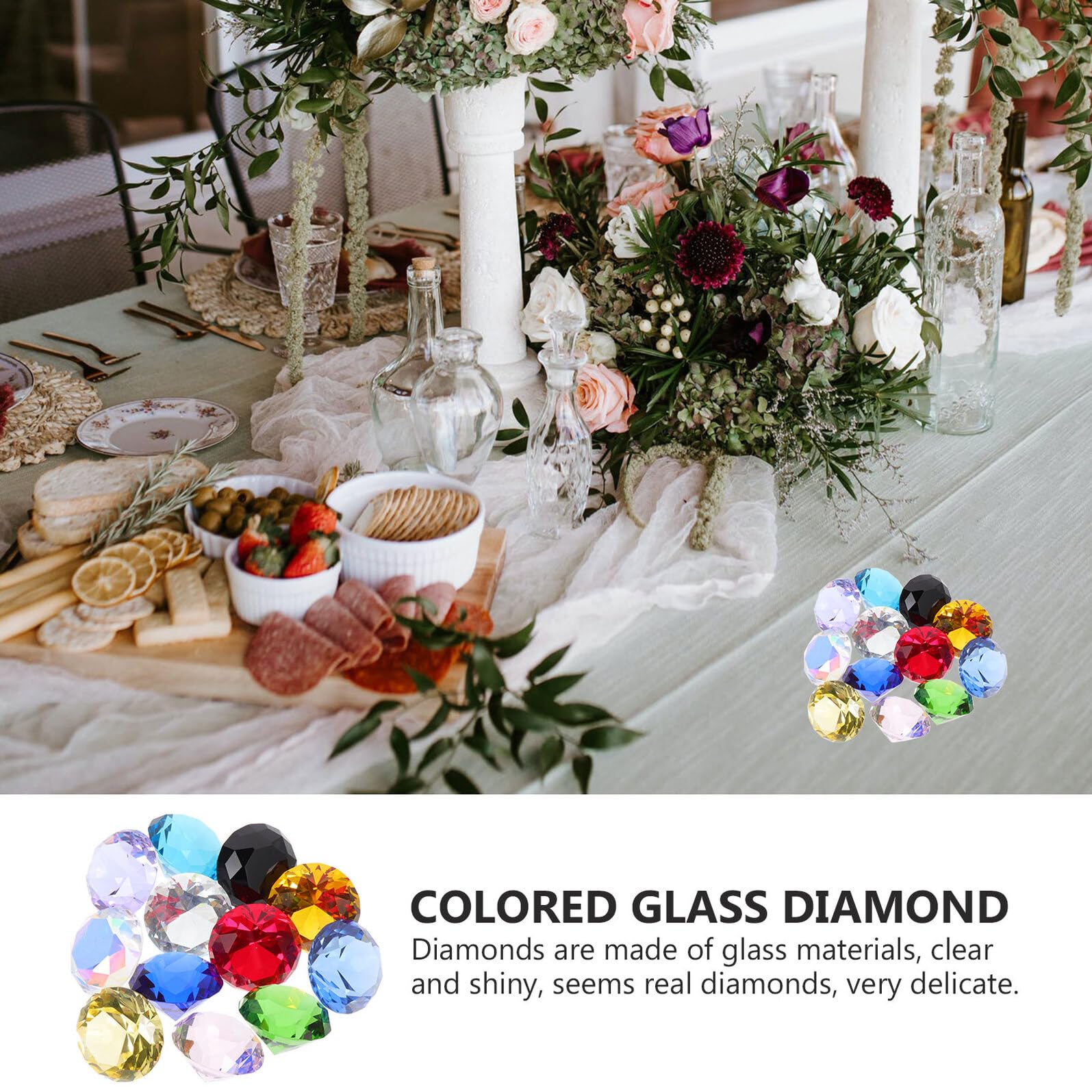 Ornamento da Tavolo Diamante in Vetro 12 Pezzi per Decorazioni Nozze | Riempitivo per Vaso, Uso Decorativo, Sfondo Fotografico, Forma Diamante, Materiale Vetro, per Natale