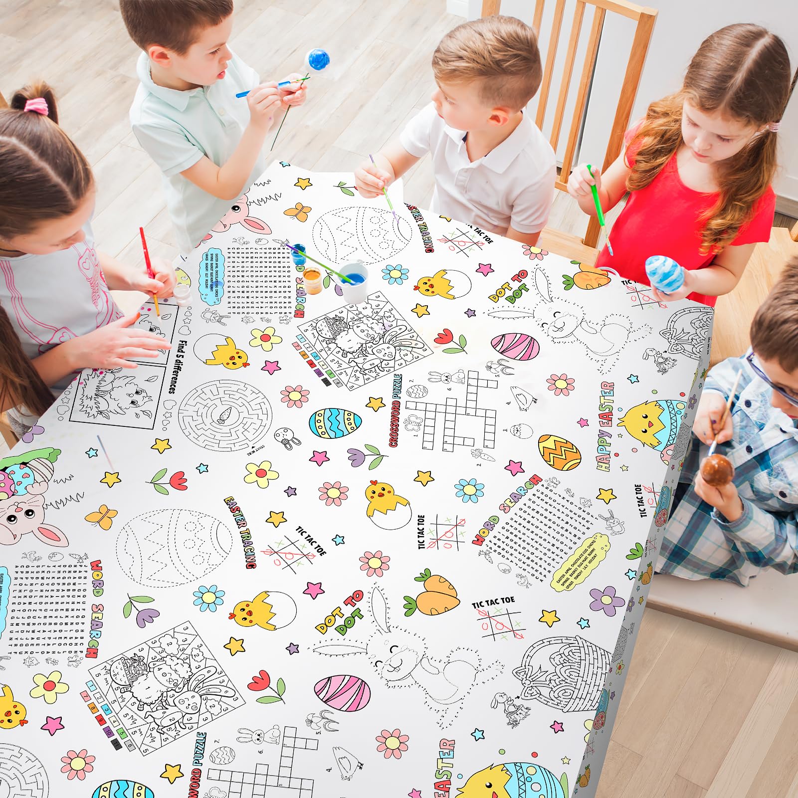 HERZOME Easter Coloring Tablecloth for Kids, 54x108 Inch Giant Activity Color-in Disposable Paper Poster Table Cover Easter Decorations Gifts Games for Kids Home Classroom