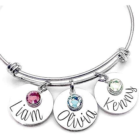 Hand and Heart Jewelry Mother’s Day Gift-Customizable Bangle bracelet with name charms gift for mom grandma godmother