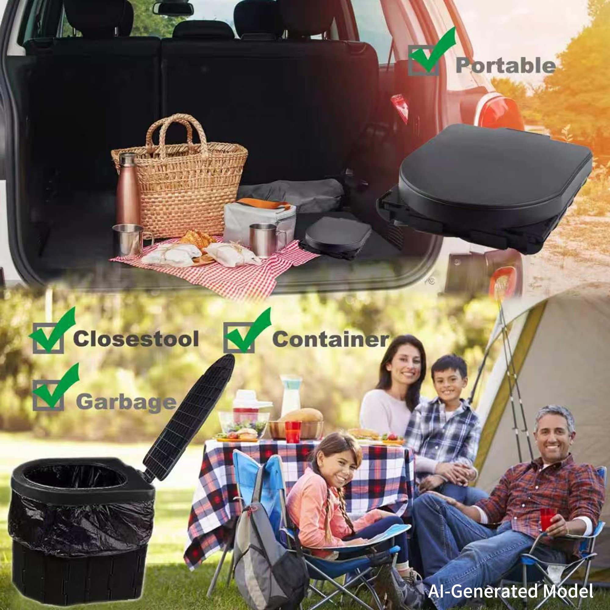 KINSPORY Campingtoilette, Mobile Toilette, Trenntoilette, Tragbare Toilette für Draußen oder Drinnen,faltbares Töpfchen für Autocamping