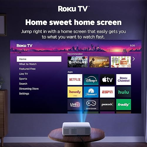 Miniatura 4 de Aurzen Roku TV Smart Projector with Wifi and Bluetooth, Roku Streaming Experience Built-in, 1080P FHD, Dolby Audio, Auto Focus & Keystone, Zoom,