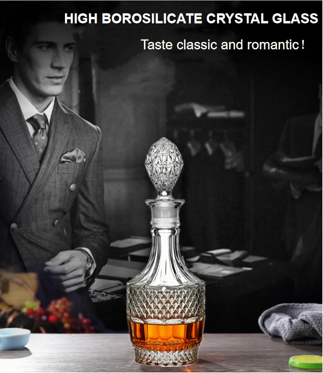 Whiskey Decanter with Airtight Stopper, Liquor Decanter, Lead-Free Crystal Wiskey Brandy Vodka Bourbon Decanter for Gift, Home, Bar, Party Decor, Clear (Diamond)