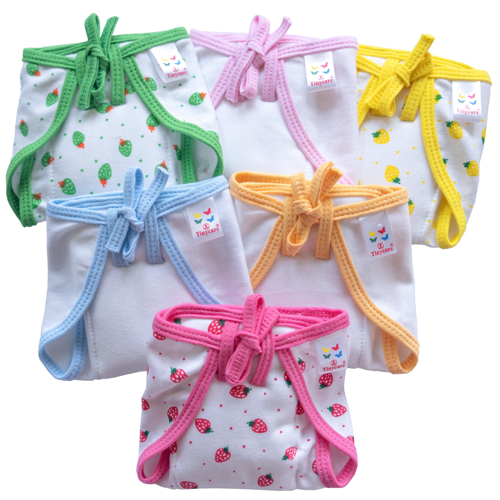 Tinycare New Born Baby's Cloth Nappies For Kids & Infants, Ultra Soft Knitted Strawberry Print Comfy Langot/Nappy/Diapers with strings (Pack of 10) Washable and Reusable-Size-S-image-36