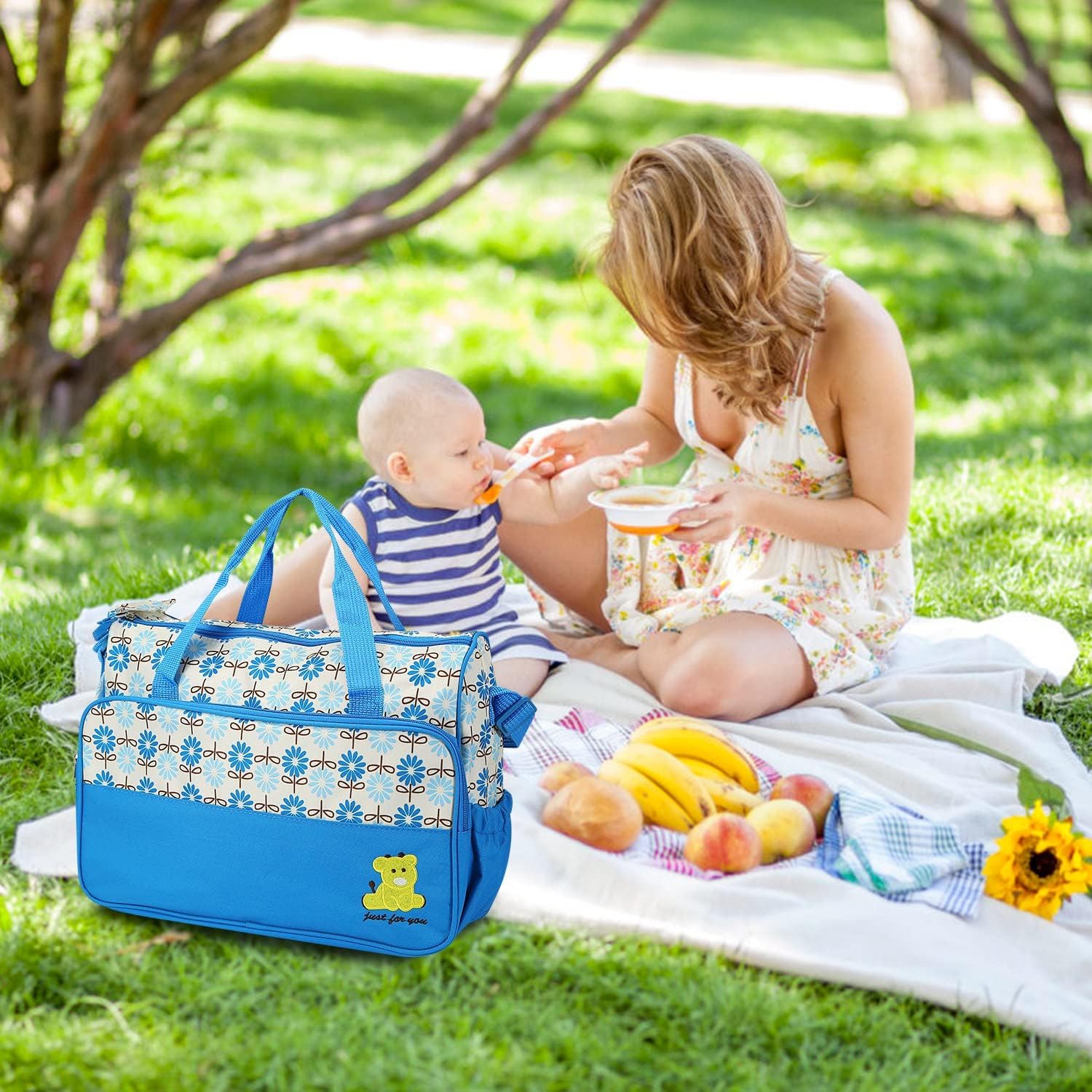 5Pcs Diaper Bag Tote Set,Large Mommy Bag with Portable Nappy Changing Pad,Pacifier Case,Travel Baby Bags for Mom