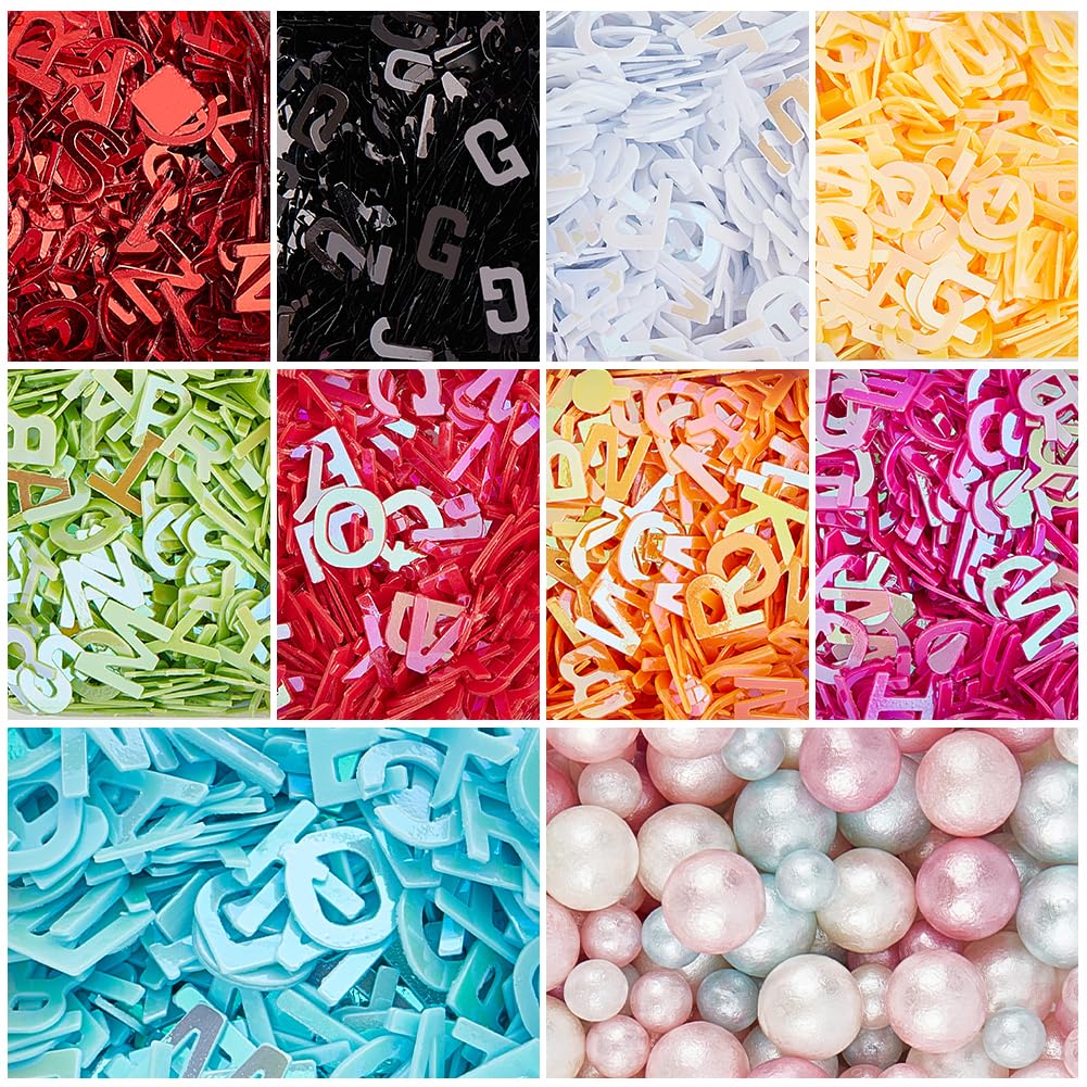 OLYCRAFT 140g Sequins Resin Fillers Alphabet Glitter Letter Sequins Resin Charms Flakes ABS Plastic Beads Resin Filling Accessories Sequins Nail Glitter for Nail Art Decorations and Resin Project