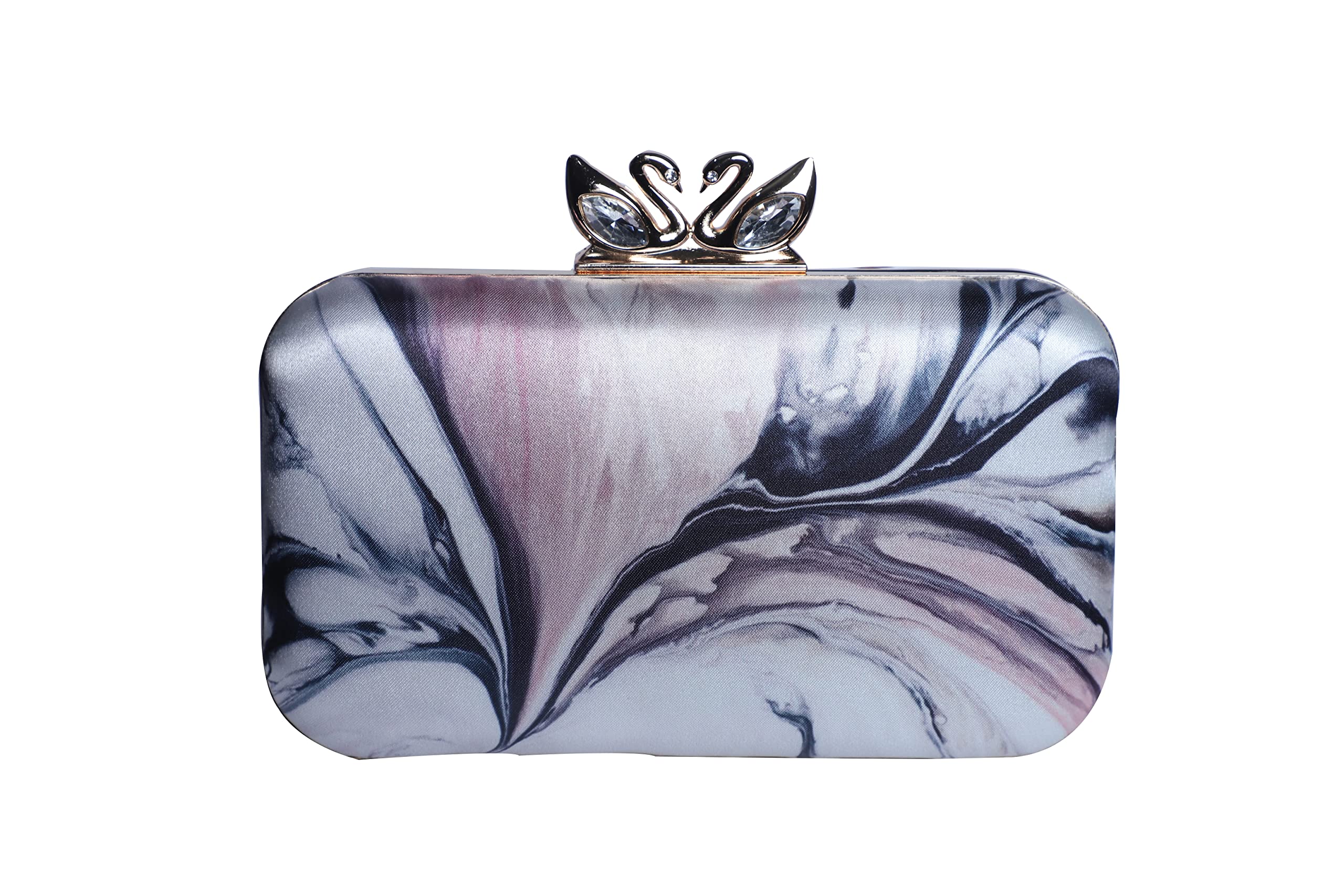 SWISNI White Abstract printed swan lock rectanguler clutch II Womens Traditional Designer Clutch For Women & Girls II PRINTED CLUTCHES (B0B8H4VNVW) Amazon Price History, Amazon Price Tracker
