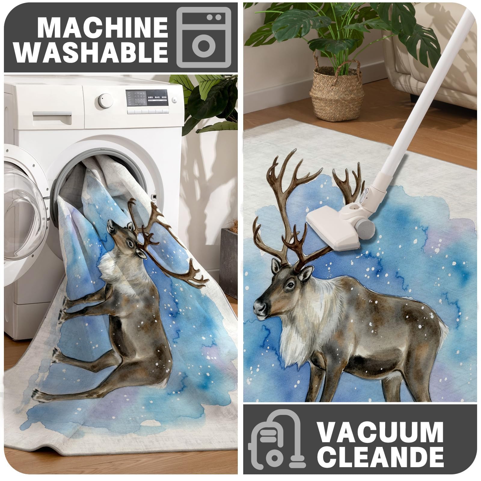 Felpudo Entrada Casa 90 x 150 cm, Alfombra para Puerta Nieve Antideslizante Lavable Alfombrilla Animales De Acuarela De Invierno Absorbentes para Entrada, Pasillo, Cocina