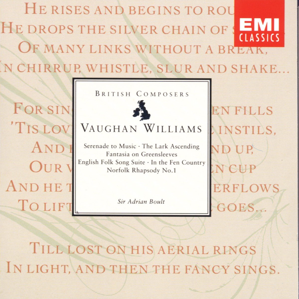 Vaughan Williams: Serenade To Music - Lark Ascending [Audio CD] Hugh Bean; Ralph Vaughan Williams and Adrian Boult