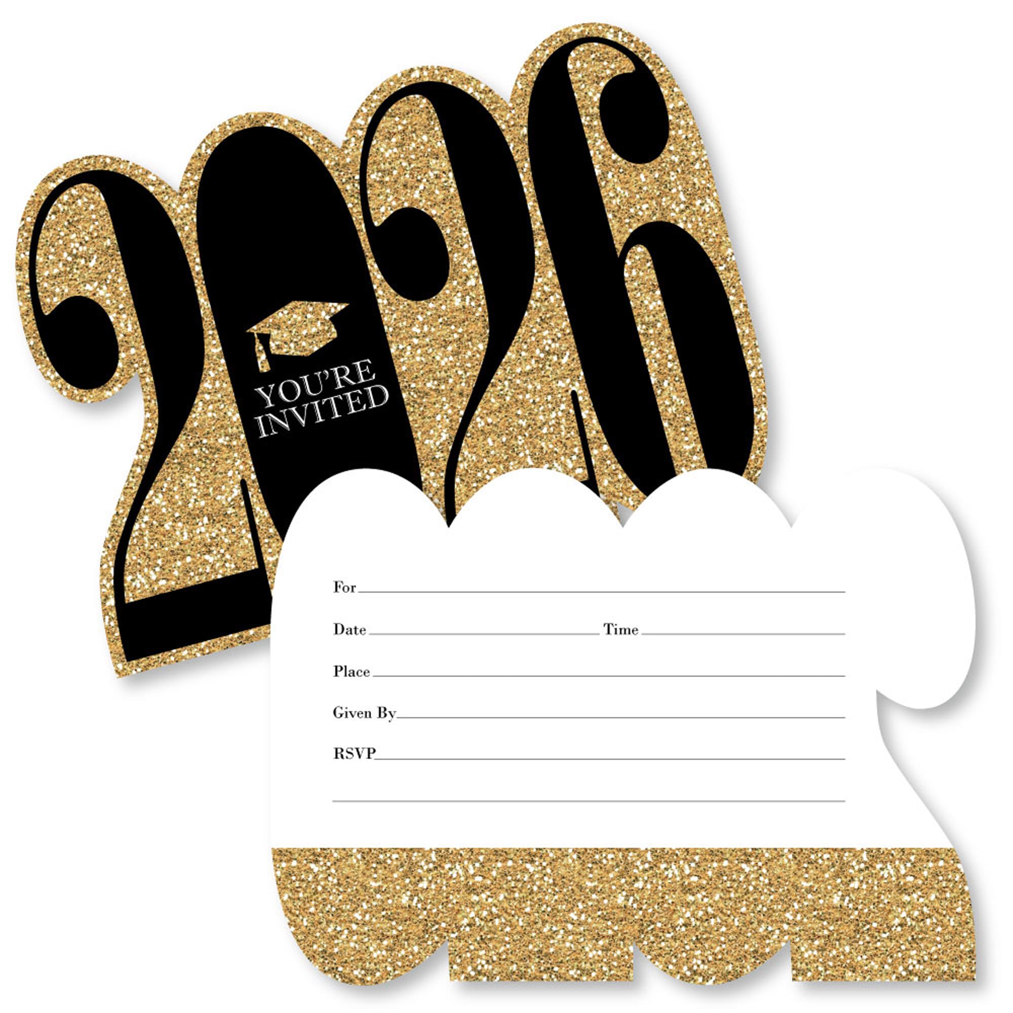 Big Dot of Happiness Gold 2026 Graduation Party Invitations - Shaped Fill-In Invite Cards with Envelopes - Set of 12