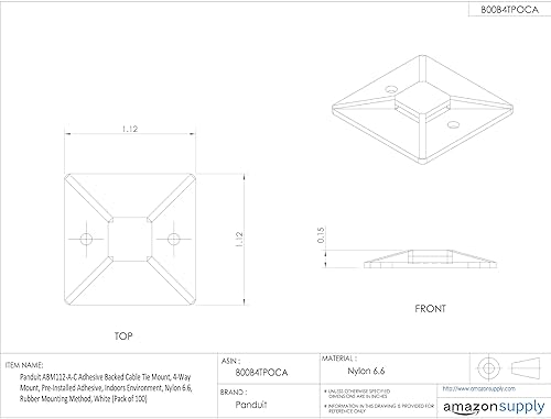 Miniatura 3 de Panduit ABM112-A-C - Soporte de brida de cables con parte trasera adhesiva, montaje en 4 vías, adhesivo preinstalado, entorno interior, nailon 6.6,