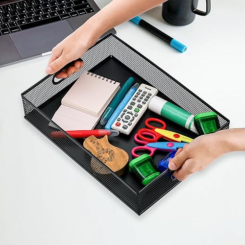 Miniatura 7 de Elsjoy Paquete de 2 bandejas organizadoras de cajones de escritorio, bandeja de almacenamiento de escritorio de malla metálica, organizador de