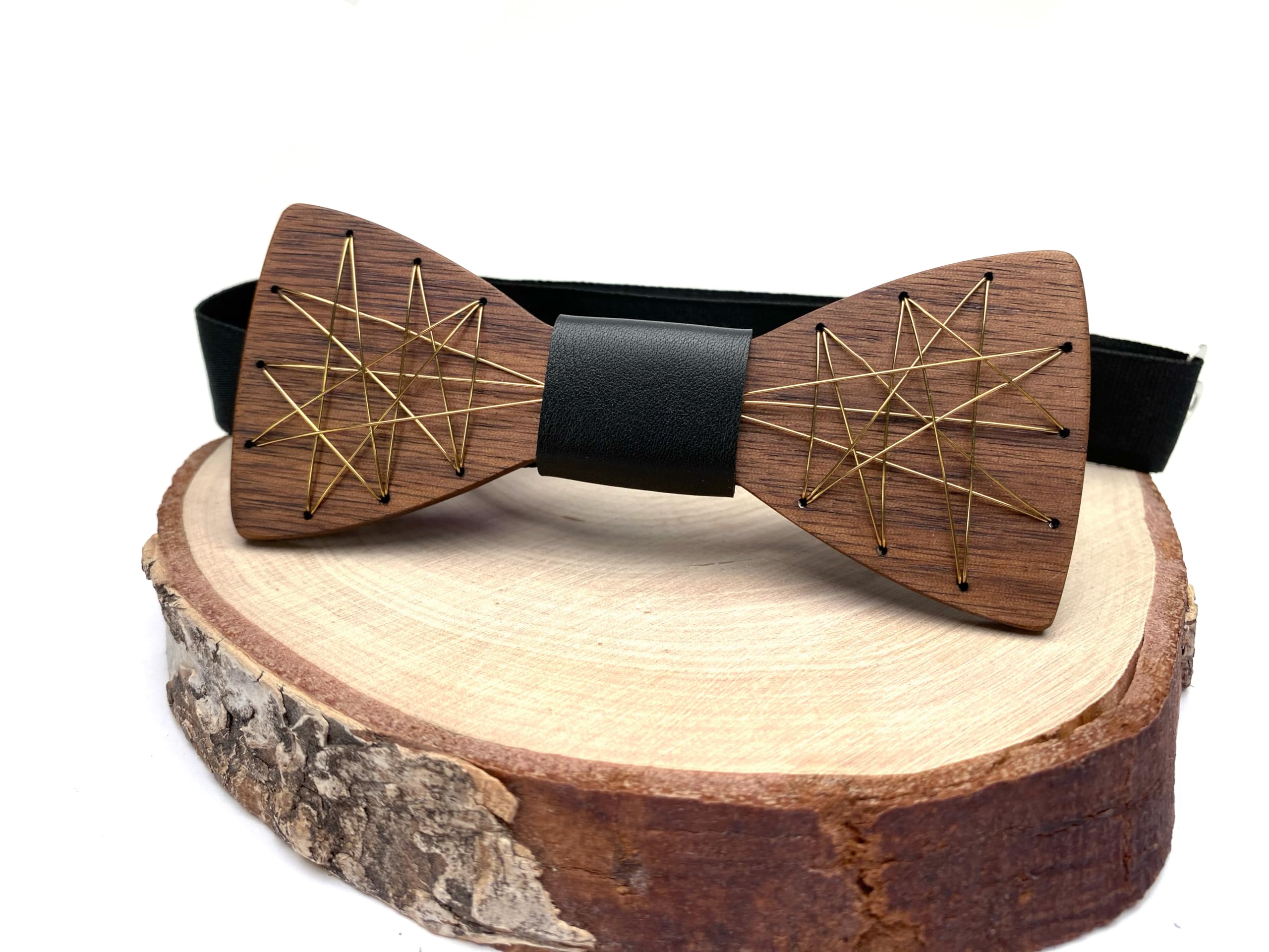 Holz-Metall Fliege mit Leder, Manschettenknöpfe aus Holz Handarbeit