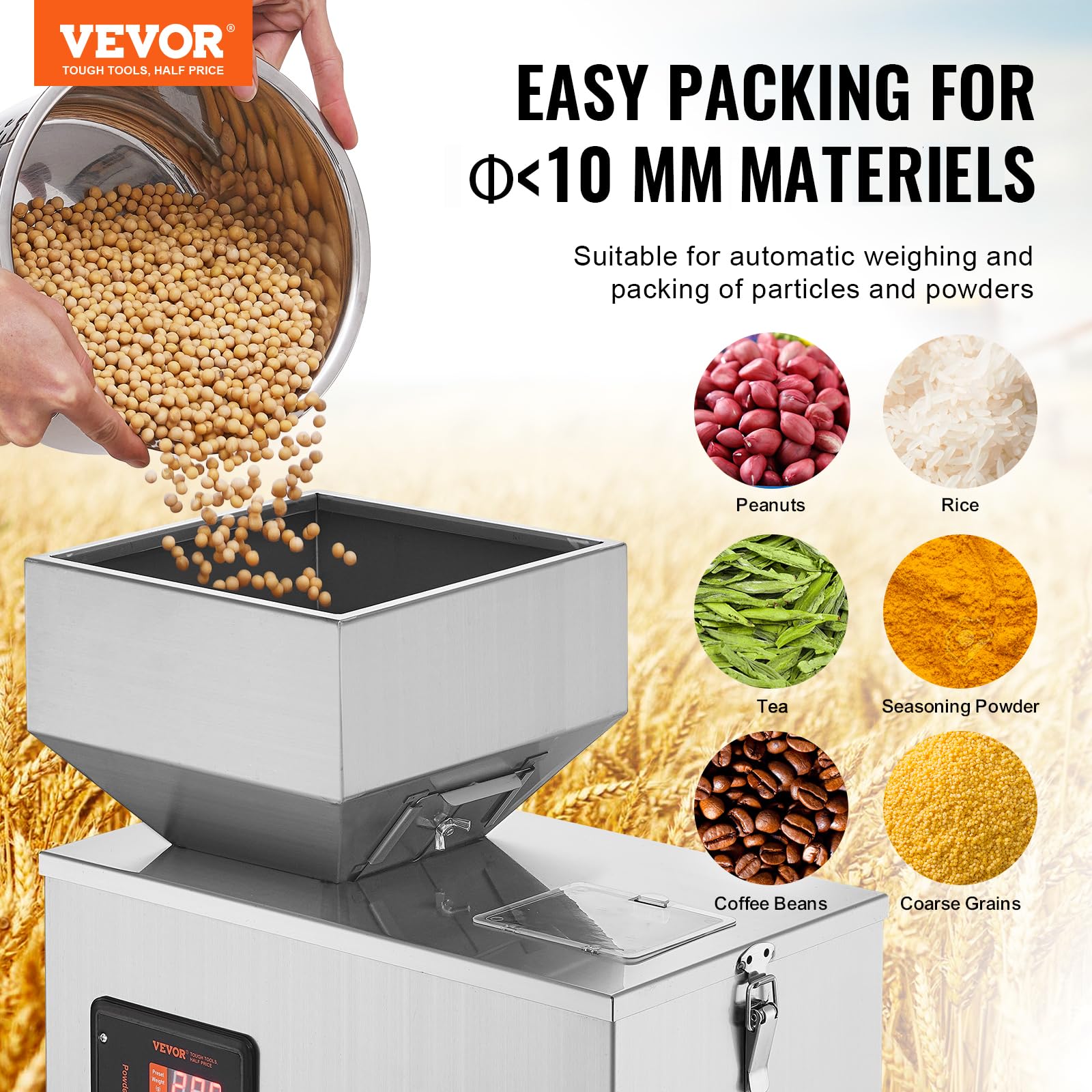 VEVOR Macchina riempitrice, 1-200 g, Macchina riempitrice automatica per pesatura di particelle, Riempimento dispenser per semi di tè, cereali, polvere, farina, fagioli, scaglie