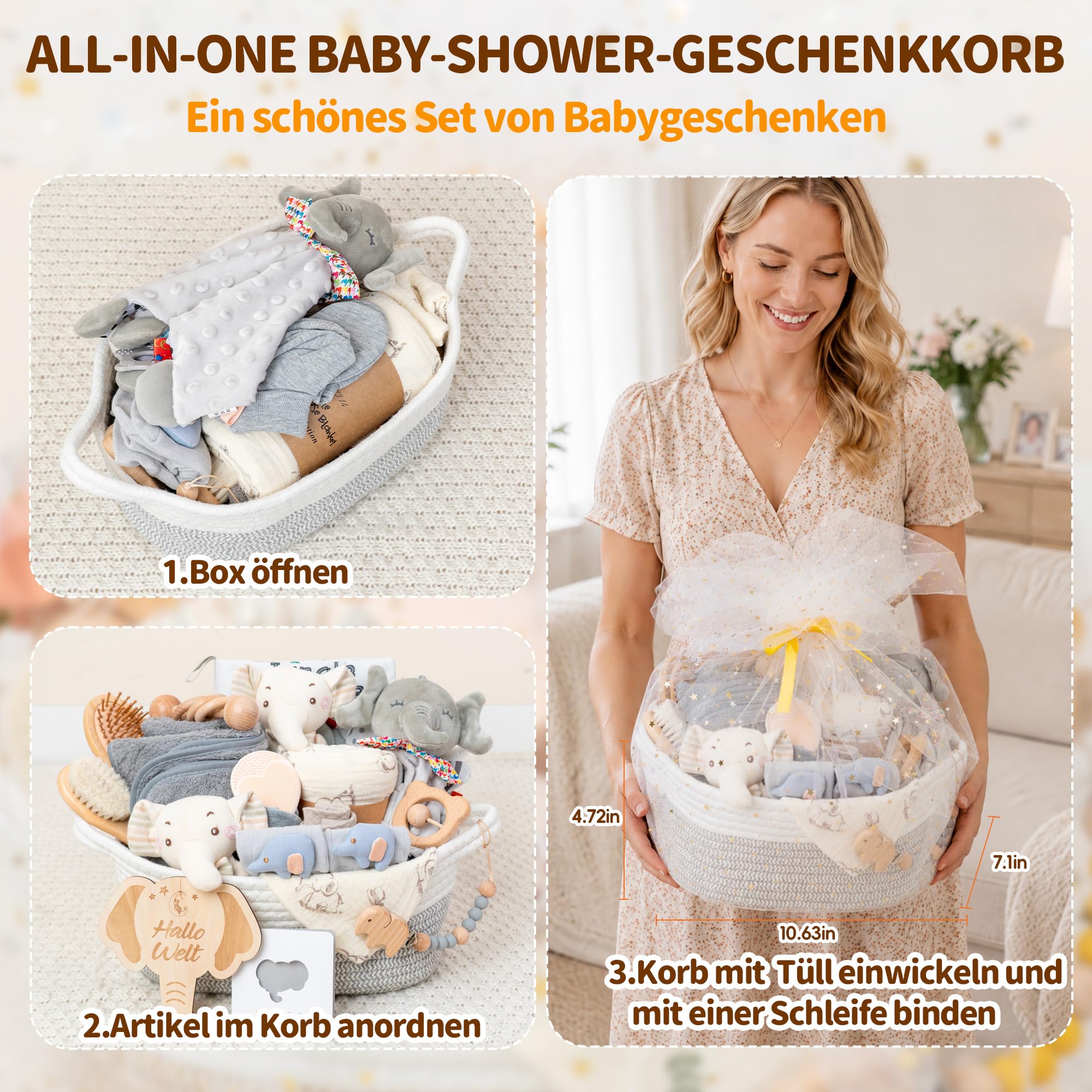 Neugeborenen Geschenk, Set zur Geburt mit Baby Kuscheldecke und Holzrassel | Geburtsgeschenk: Set zur Geburt mit Baby Kuscheldecke, Socken, Holzrassel, Silikonbürste und Grußkarte