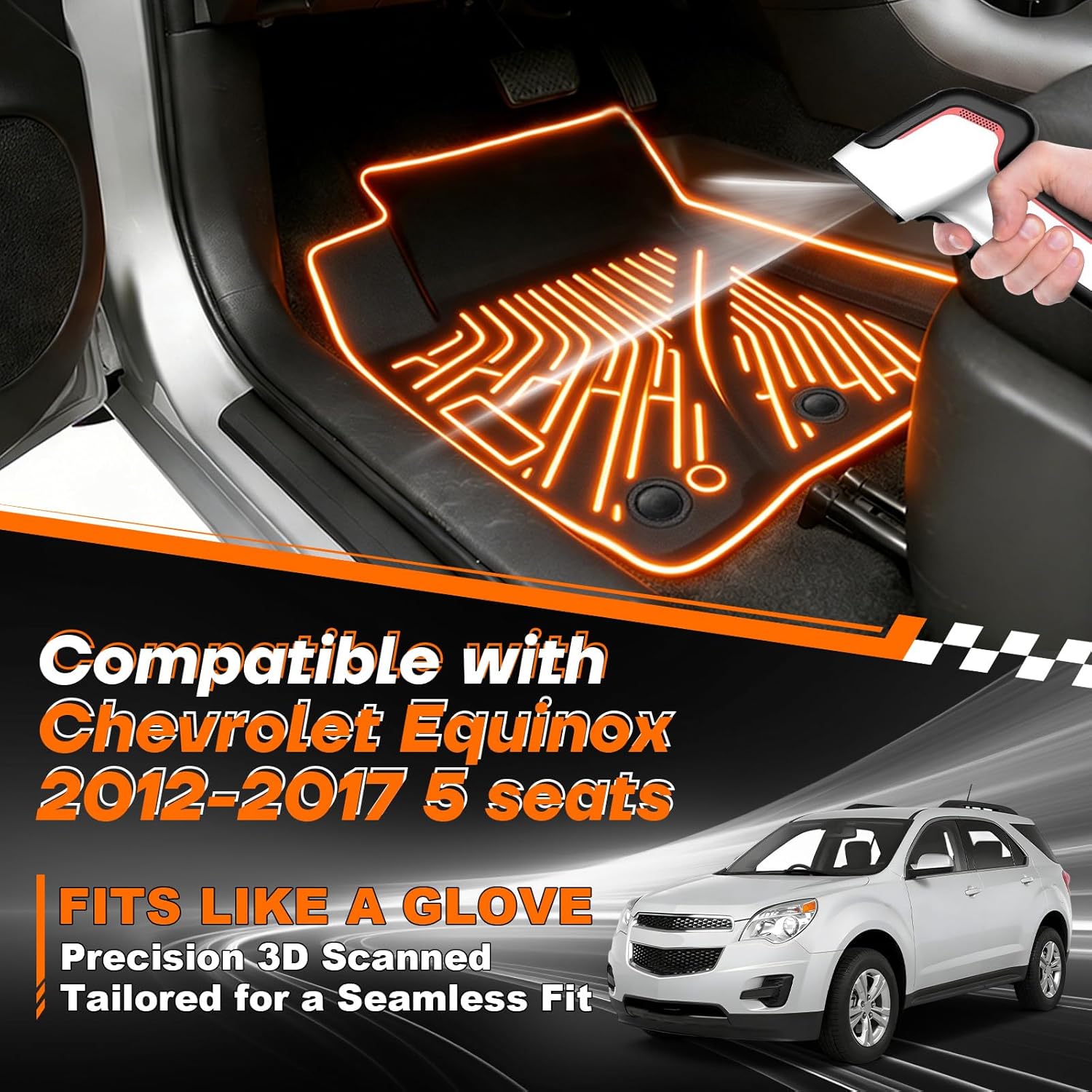 TPE All-Weather Floor Mats Set Compatible with Chevy Equinox 2012-2017 5 Seats - 1st & 2nd Row Floor Liners + Cargo Liner Trunk Mat + Backrest Protector Waterproof,Anti-Slip Interior Accessories