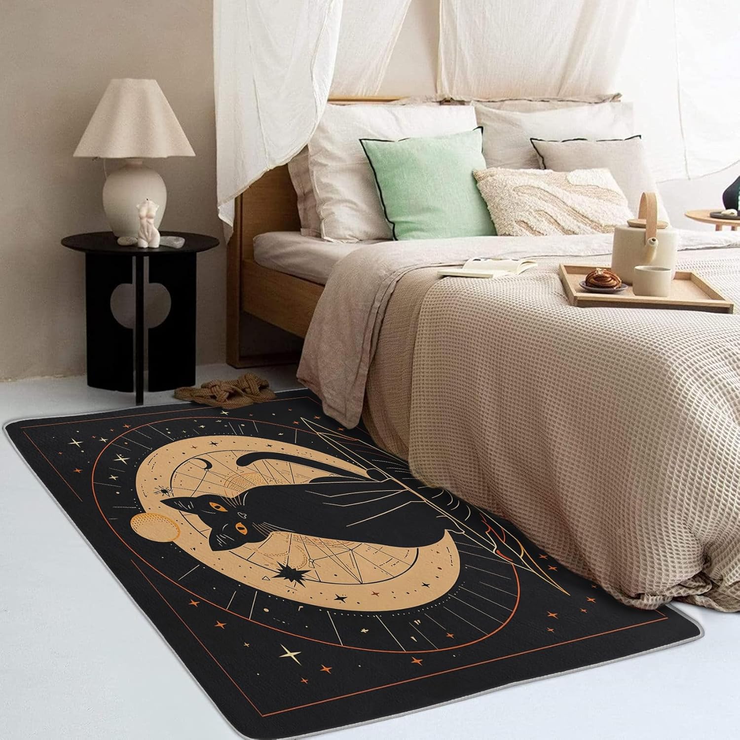 Generic Black Cat Rugs Room Decor - 2x3 Rug - Black Cat Rug - Celestial Constellation Area Rug - Witch Zodiac Rugs - Star Black Kitten Carpet