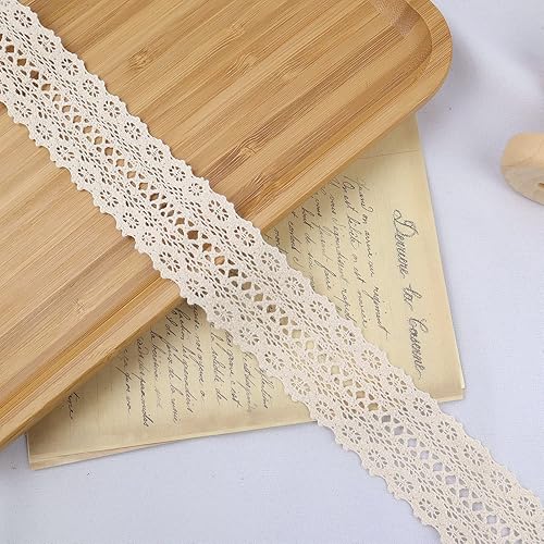 Miniatura 4 de IDONGCAI Cinta de encaje de algodón para coser de ganchillo para manualidades, cinta de encaje vintage para envolver regalos, 1.6 pulgadas x 10