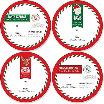 Big Dot of Happiness Santa's Special Delivery - Large Christmas Sticker  Gift Tags - from Santa Stickers Gift Stickers - Set of 8