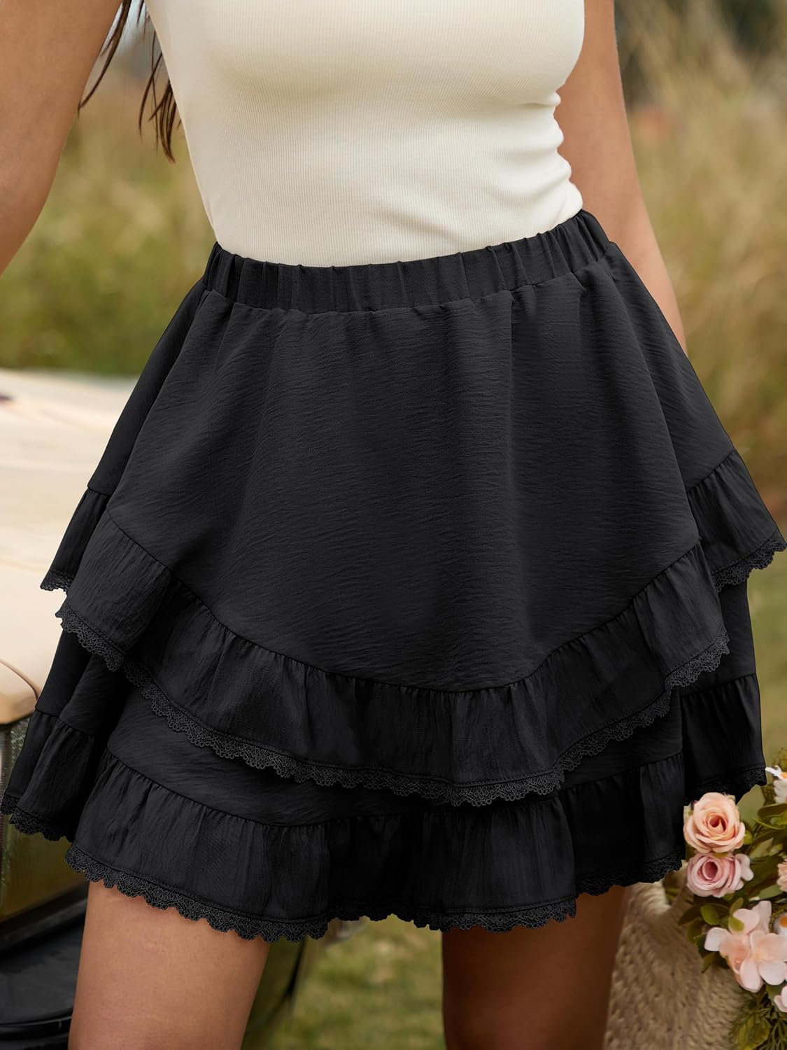 Caracilia Flowy Shorts for Women Summer Casual Boho Ruffle Tiered Mini Skirts with Shorts Underneath Tennis Golf Skorts - Image 8