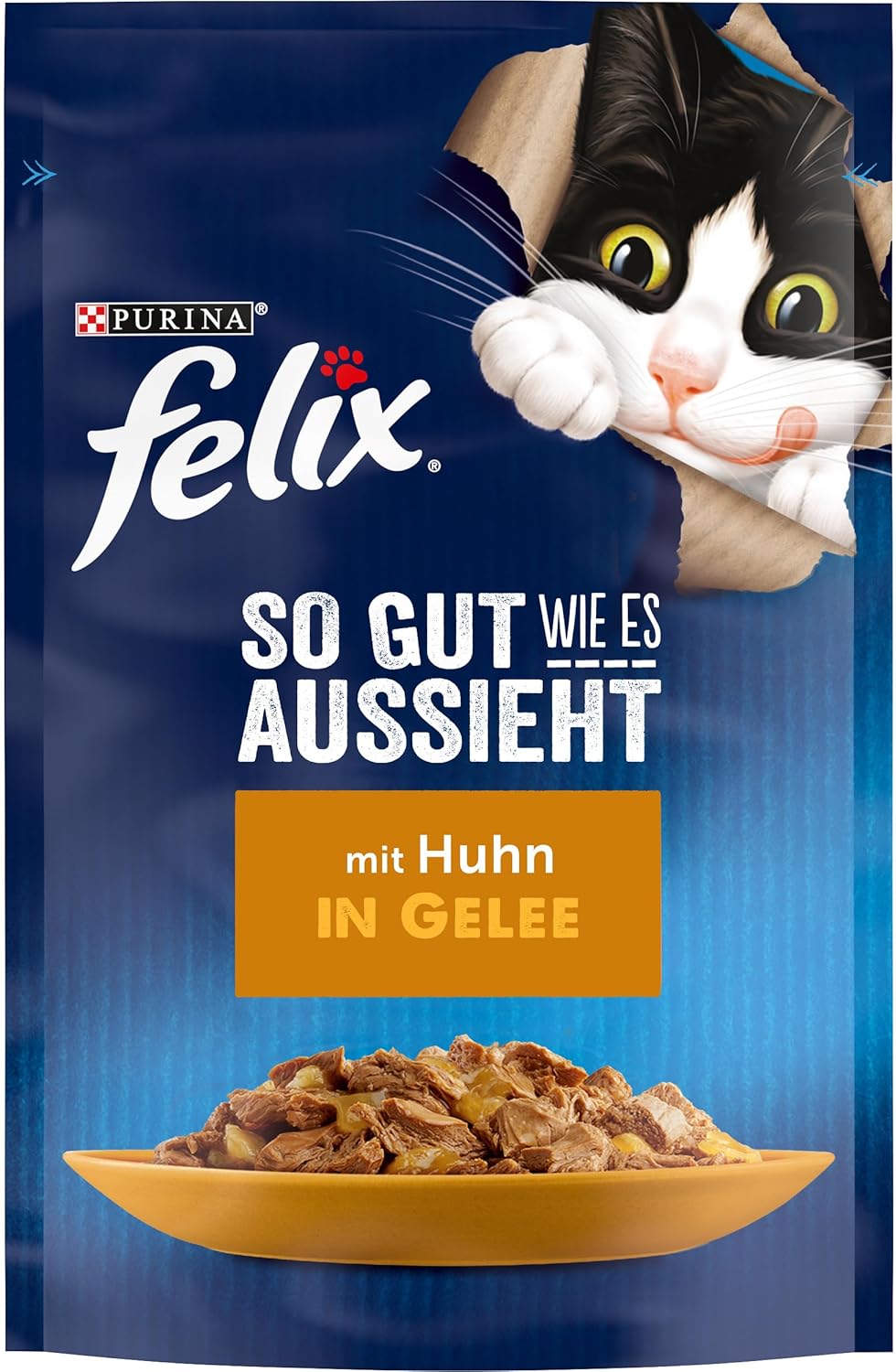 FELIX So gut wie es aussieht, Katzenfutter für Senioren, nass in Gelee, mit Huhn, 26er Pack (26 x 85 g)