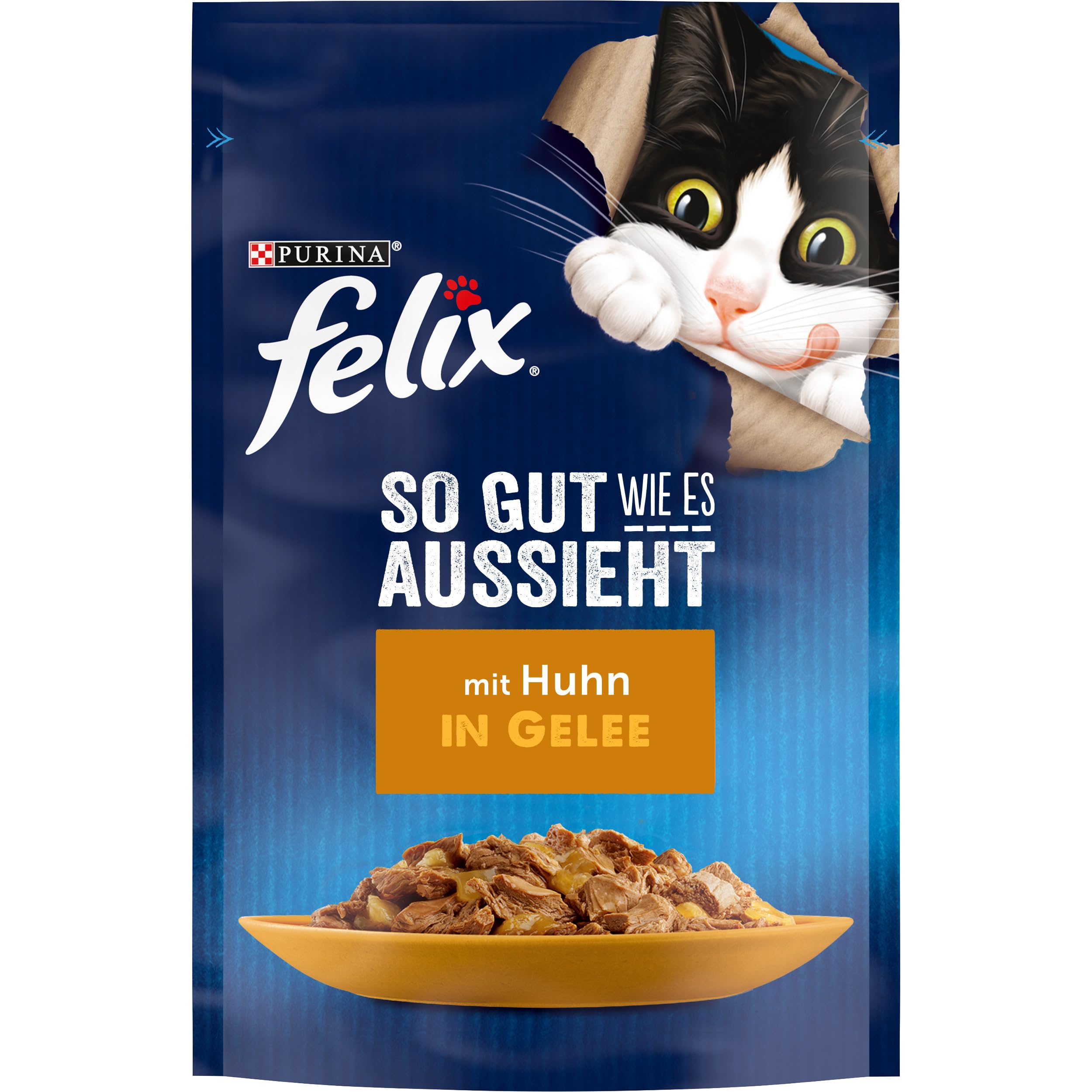 Felix So gut wie es aussieht Senior Katzenfutter nass in Gelee, mit Huhn, 26er Pack (26 x 85g)